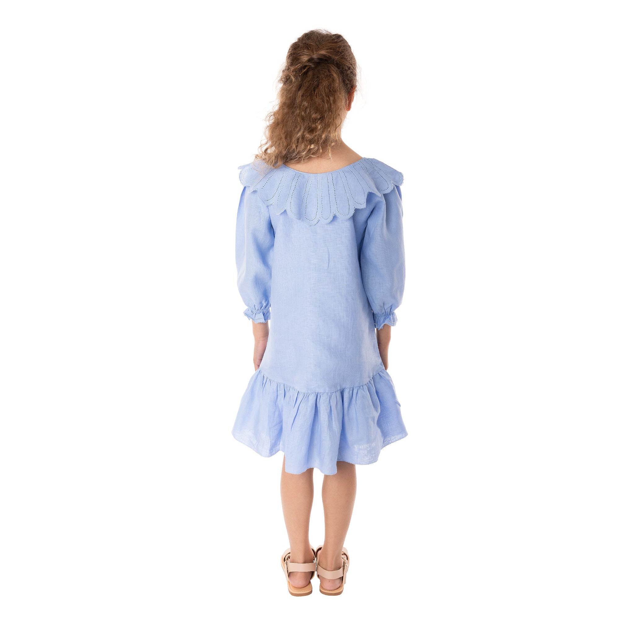 The Flora Blue - Collared Linen Dress