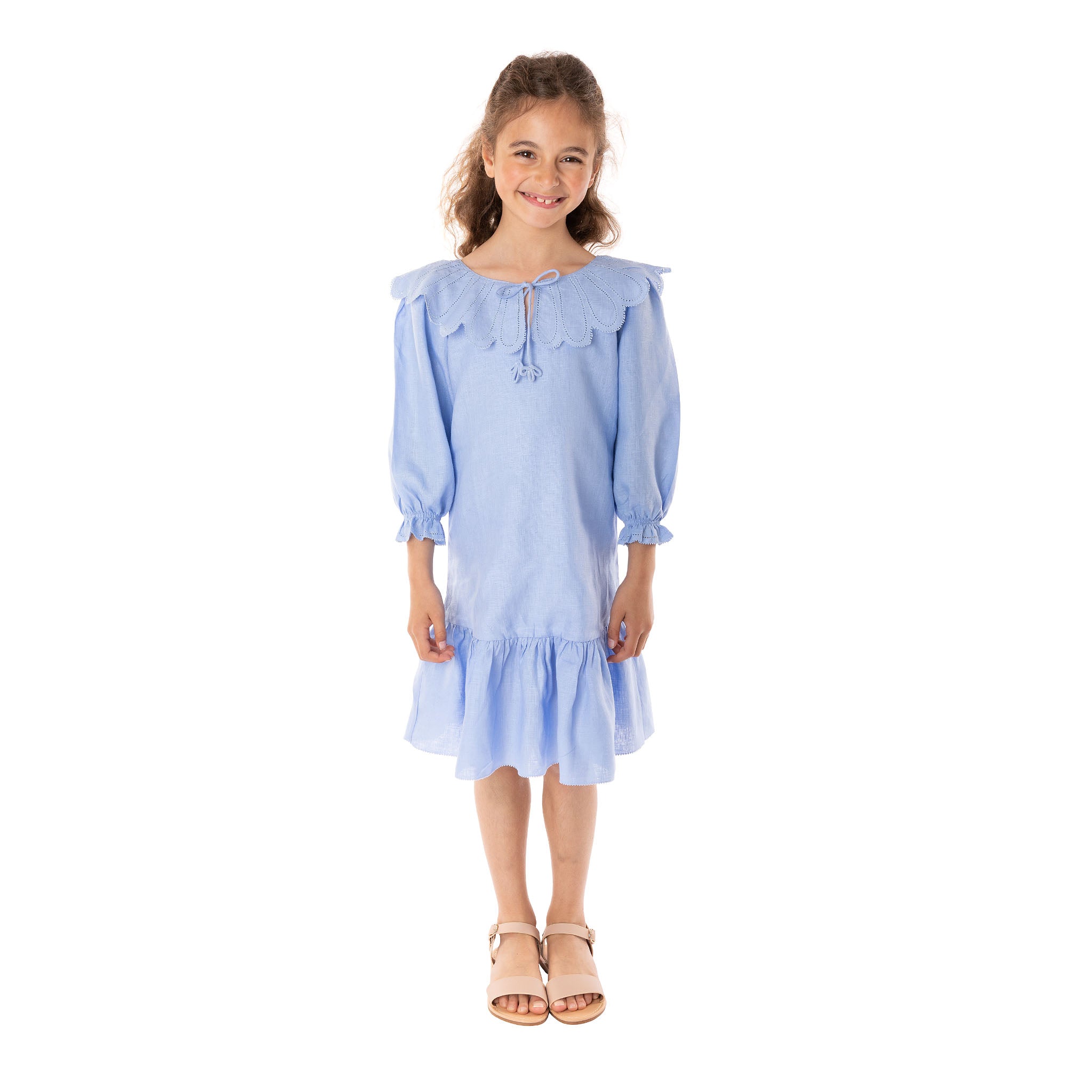 The Flora Blue - Collared Linen Dress
