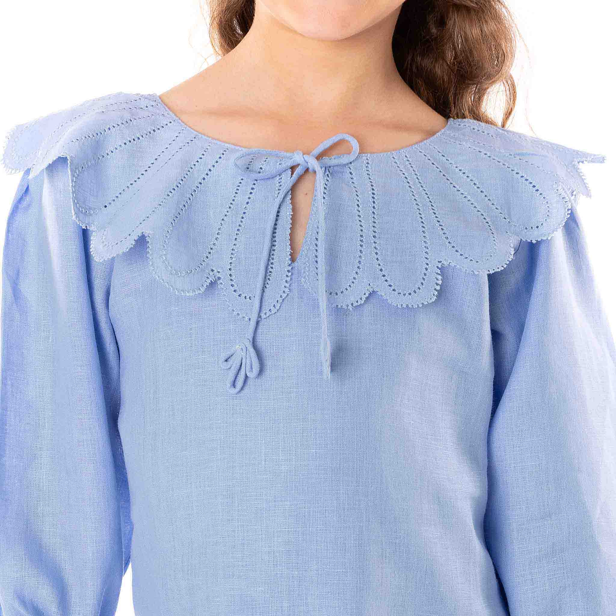 The Flora Blue - Collared Linen Dress