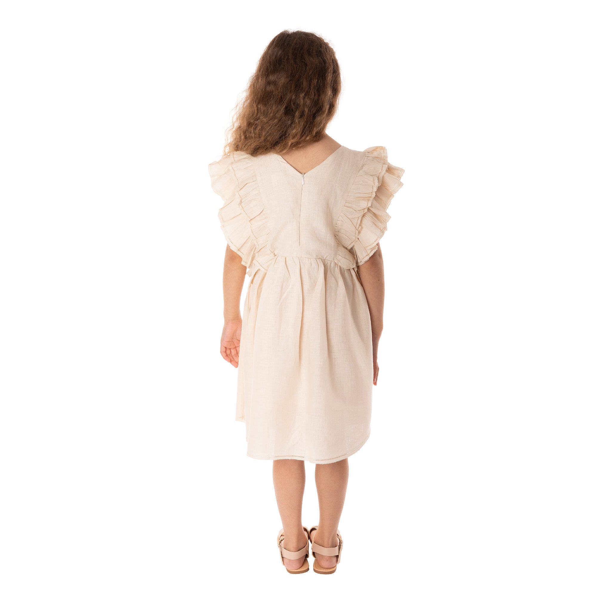 The Luna Creamy White - Embroidered Linen Dress