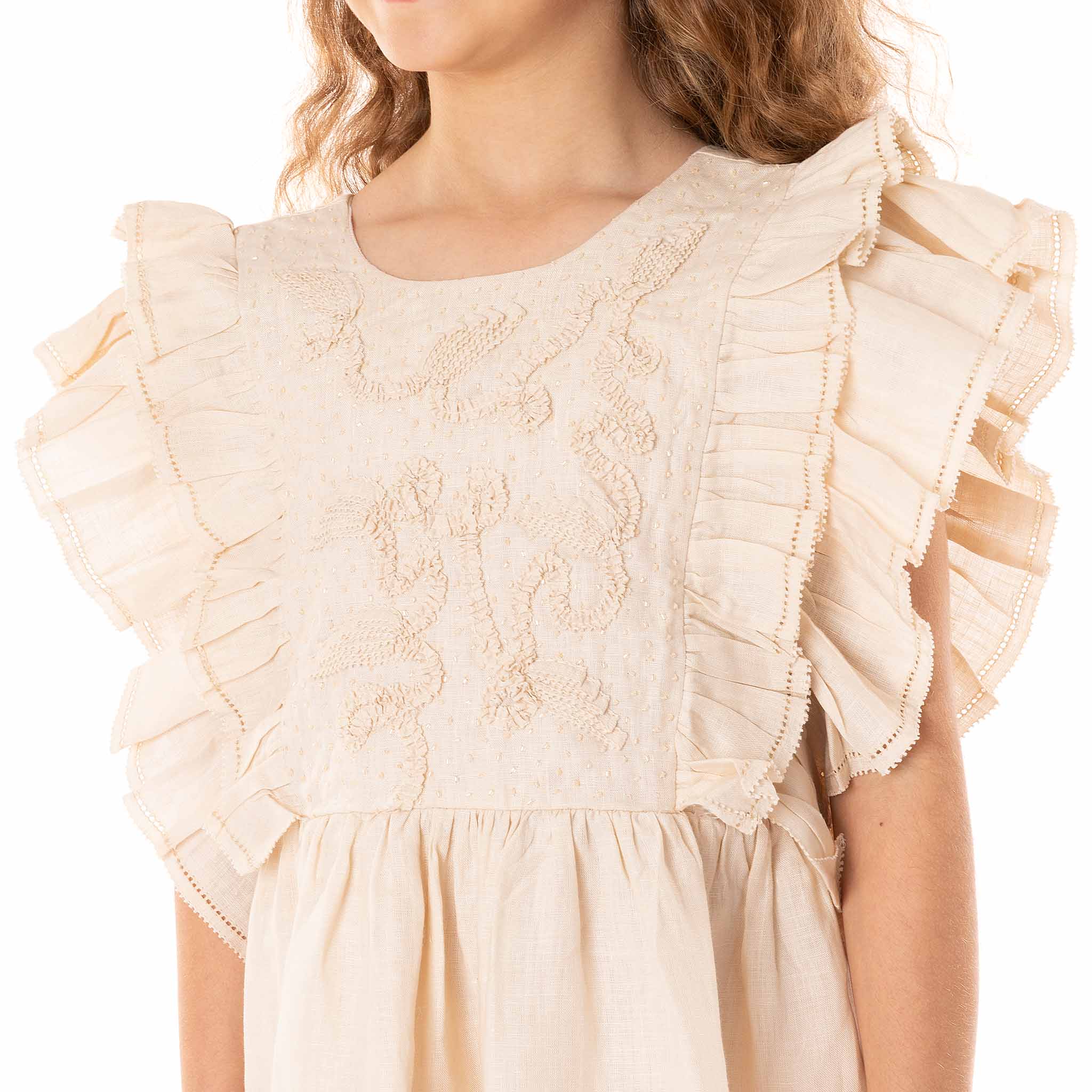 The Luna Creamy White - Embroidered Linen Dress