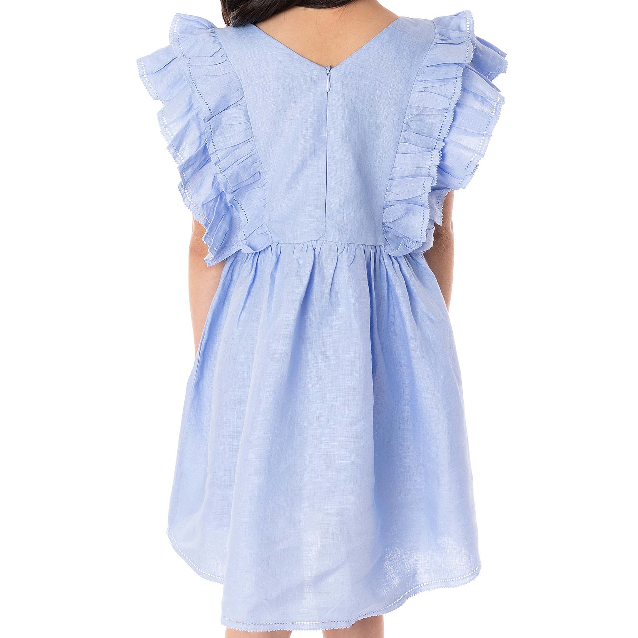 The Luna Blue - Embroidered Linen Dress