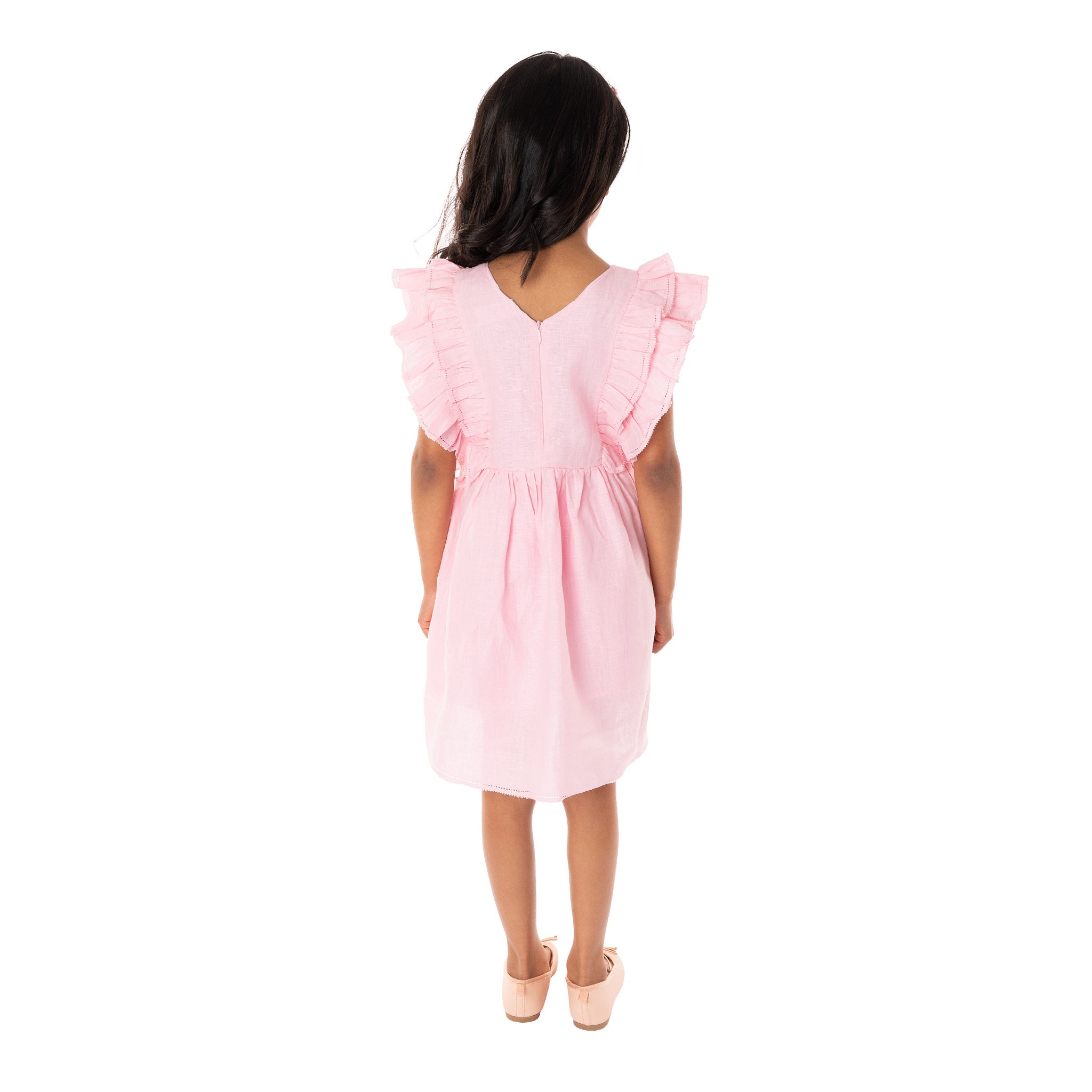 The Luna Pink - Embroidered Linen Dress