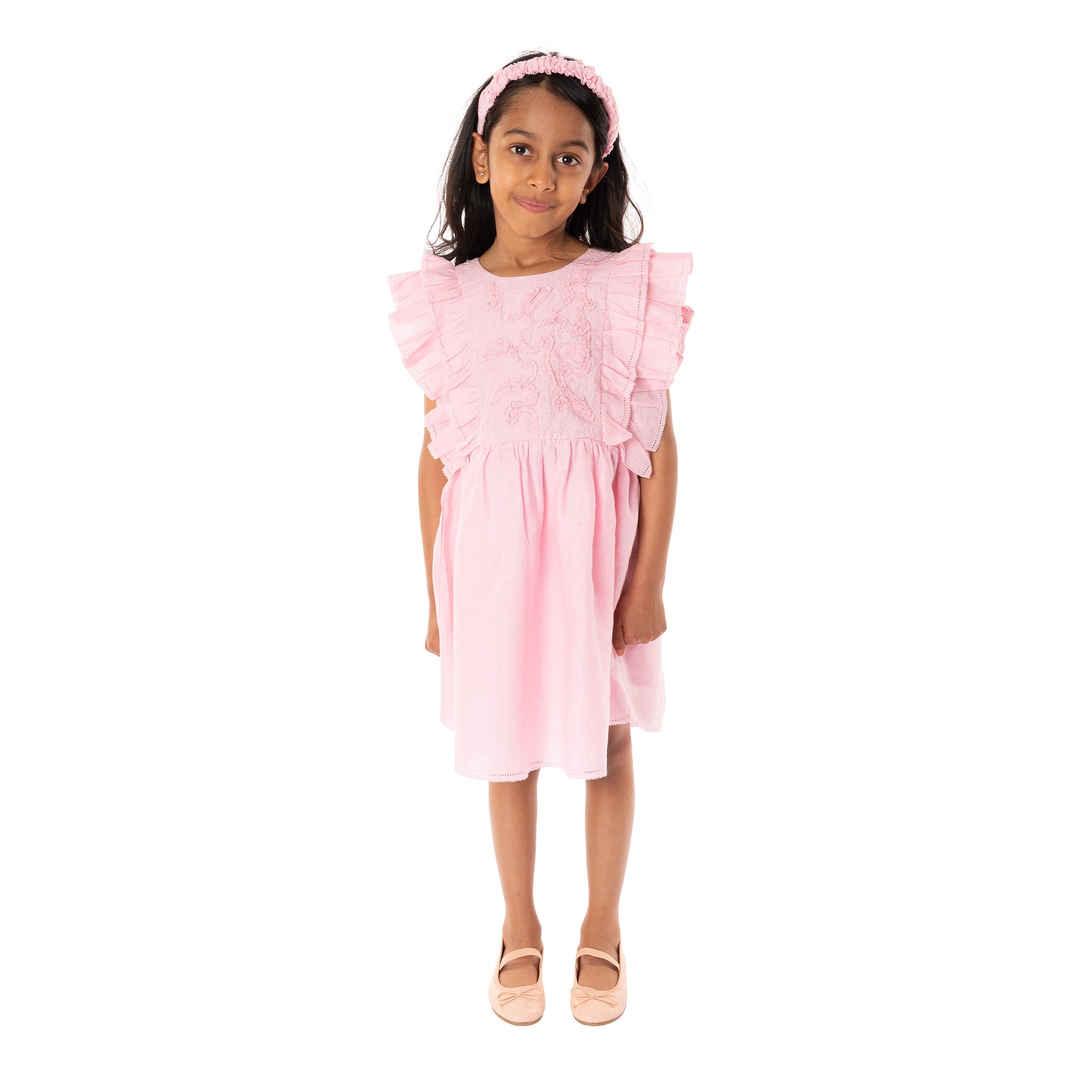 The Luna Pink - Embroidered Linen Dress