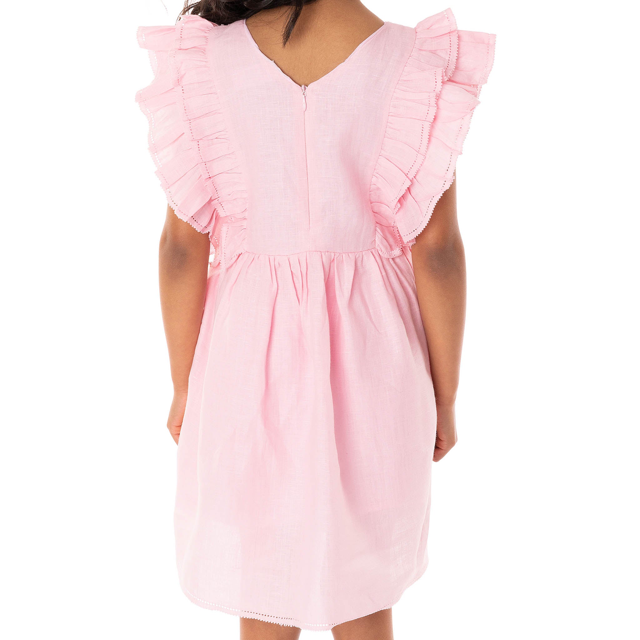The Luna Pink - Embroidered Linen Dress