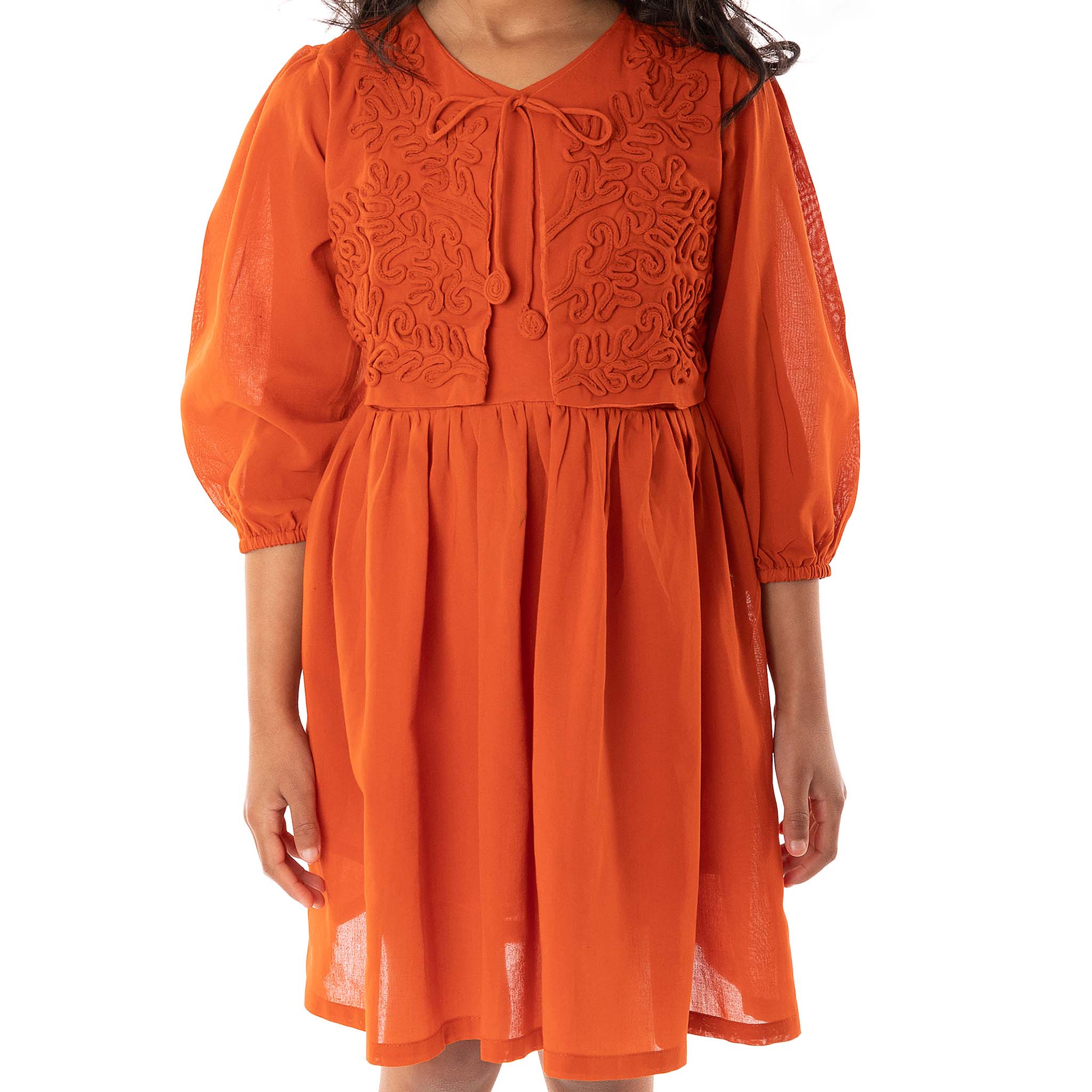 The Aria Orange - Embroidered Cotton Dress