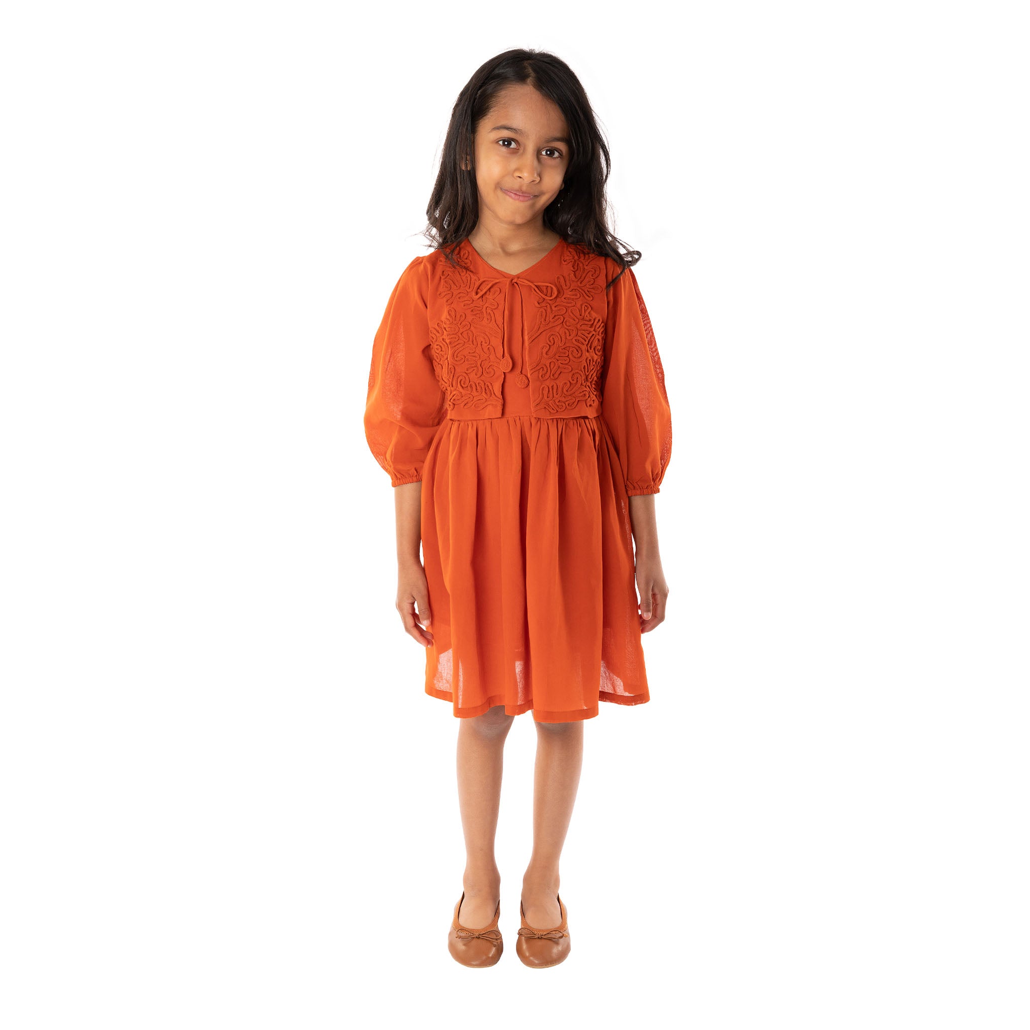 The Aria Orange - Embroidered Cotton Dress