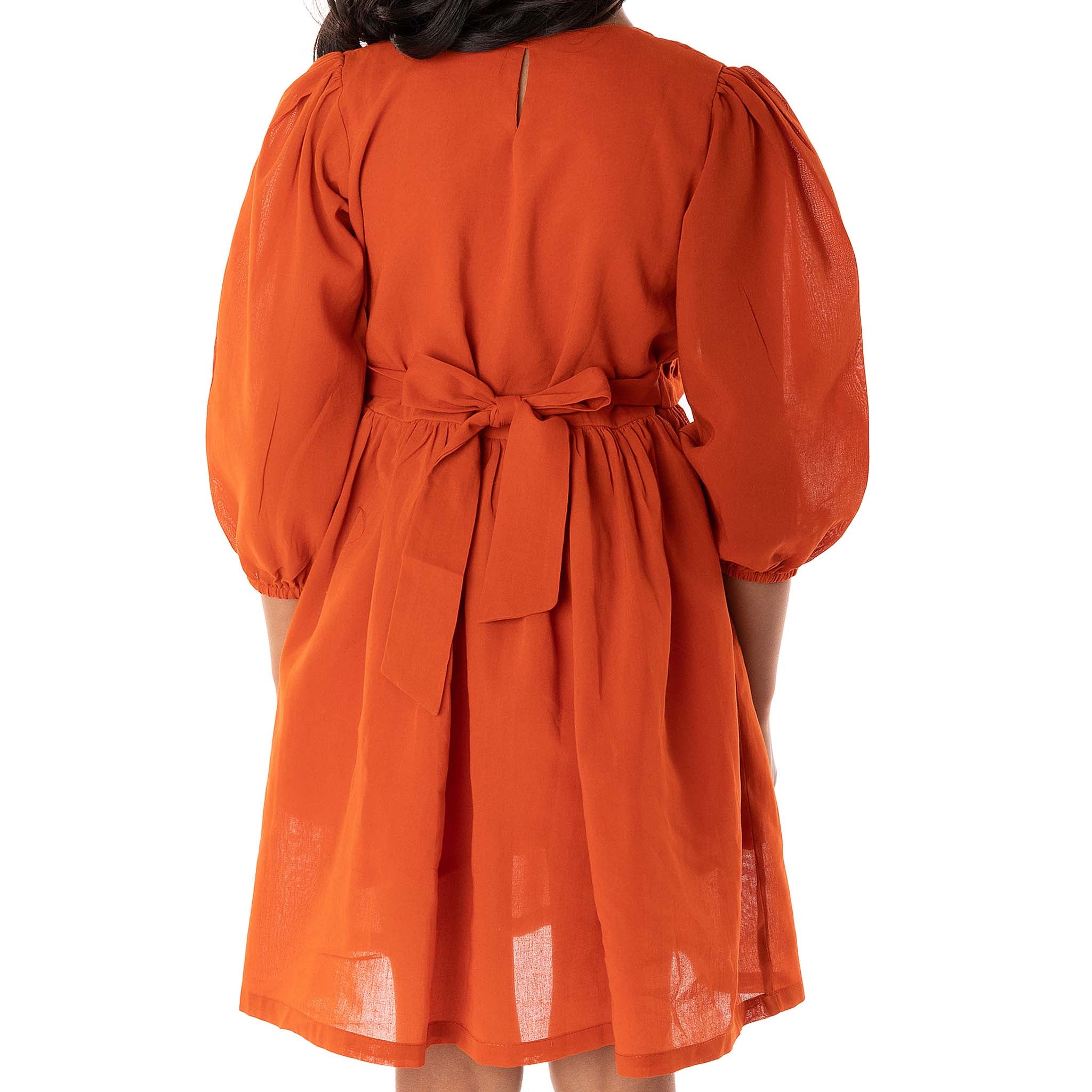 The Aria Orange - Embroidered Cotton Dress
