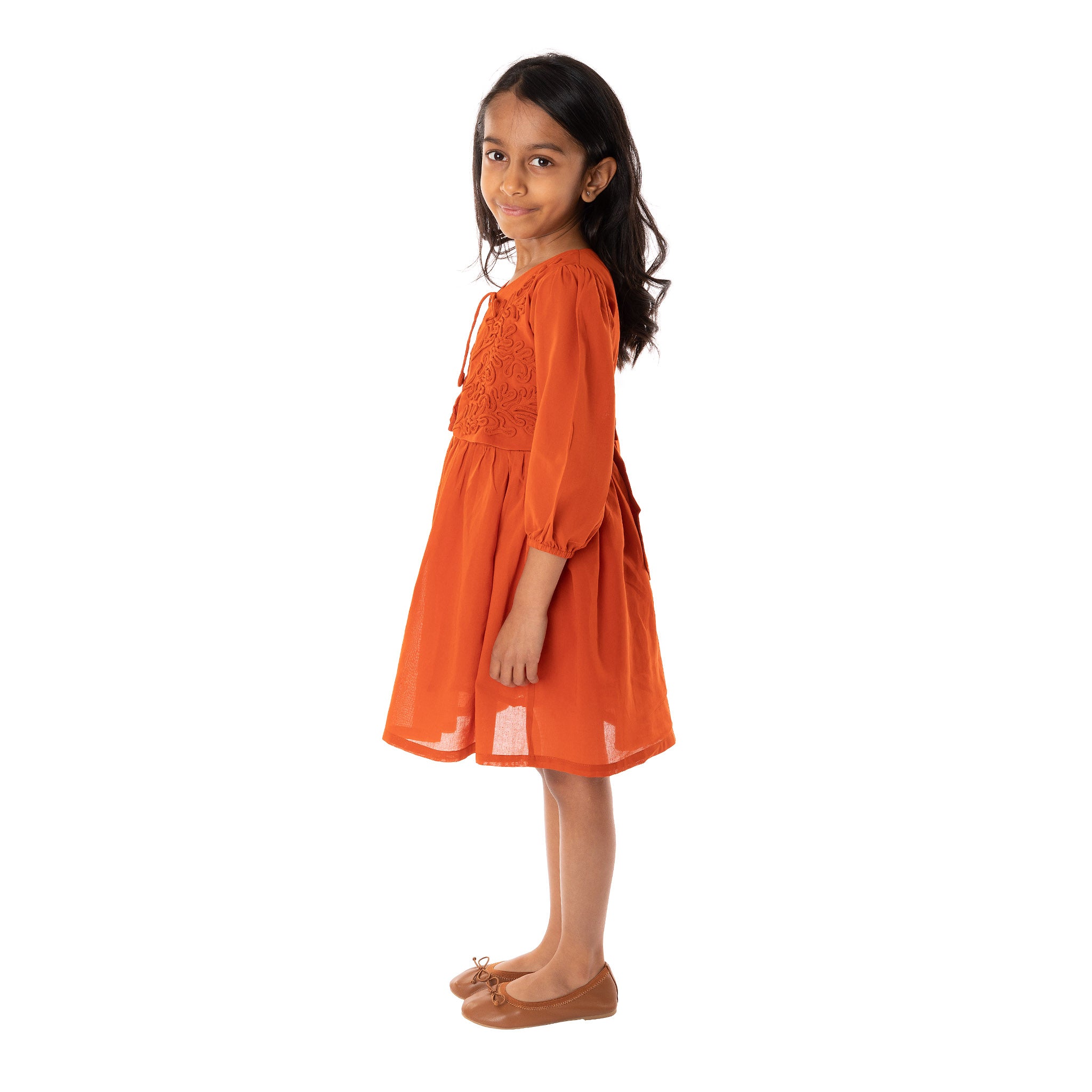 The Aria Orange - Embroidered Cotton Dress
