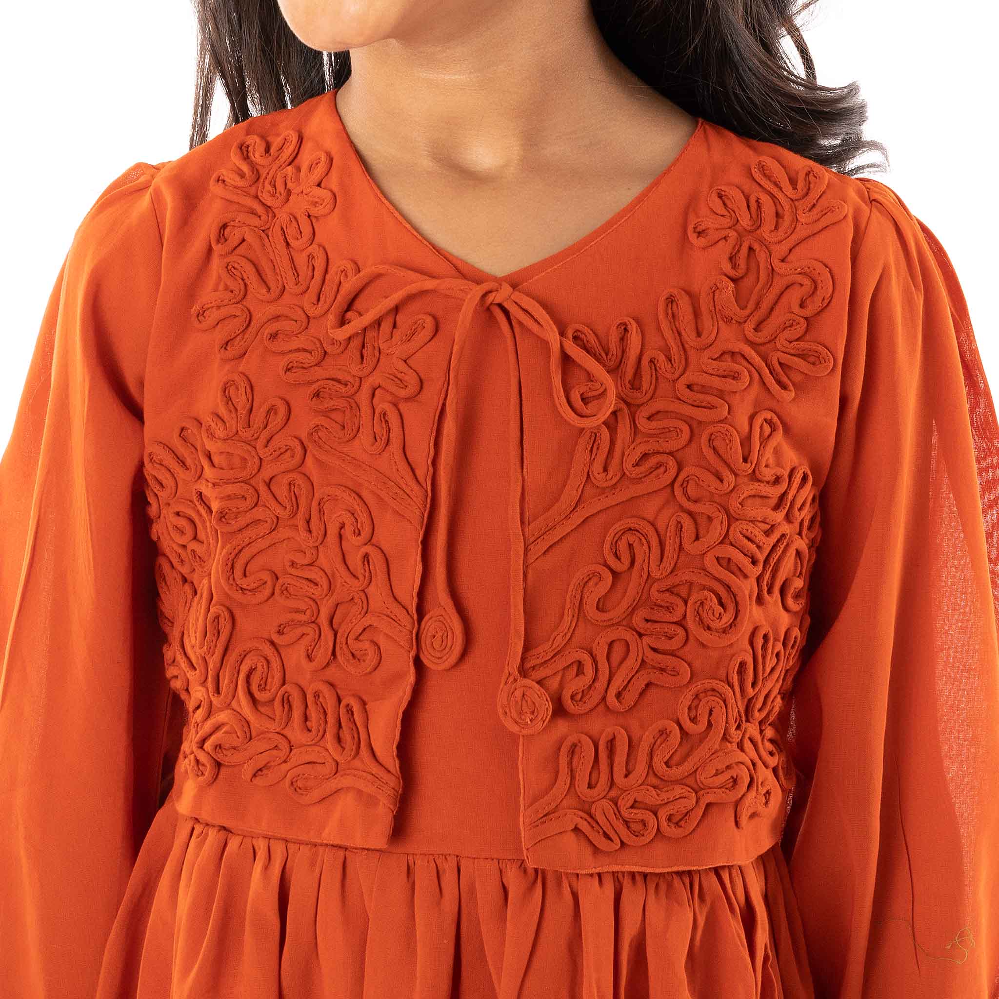 The Aria Orange - Embroidered Cotton Dress