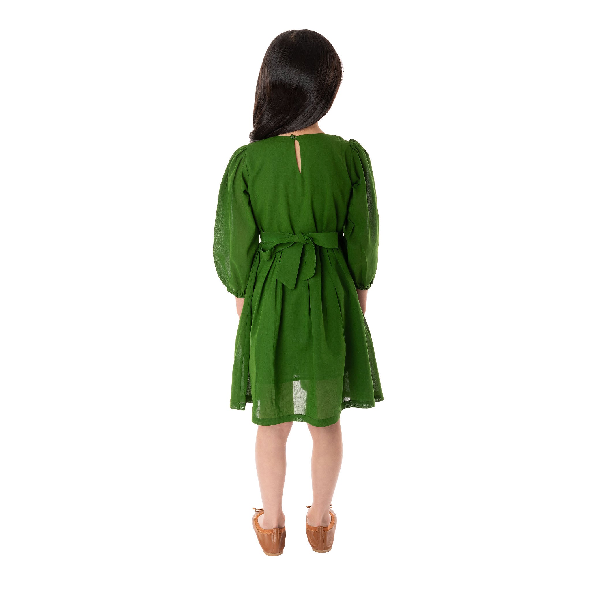 The Aria Green - Embroidered Cotton Dress