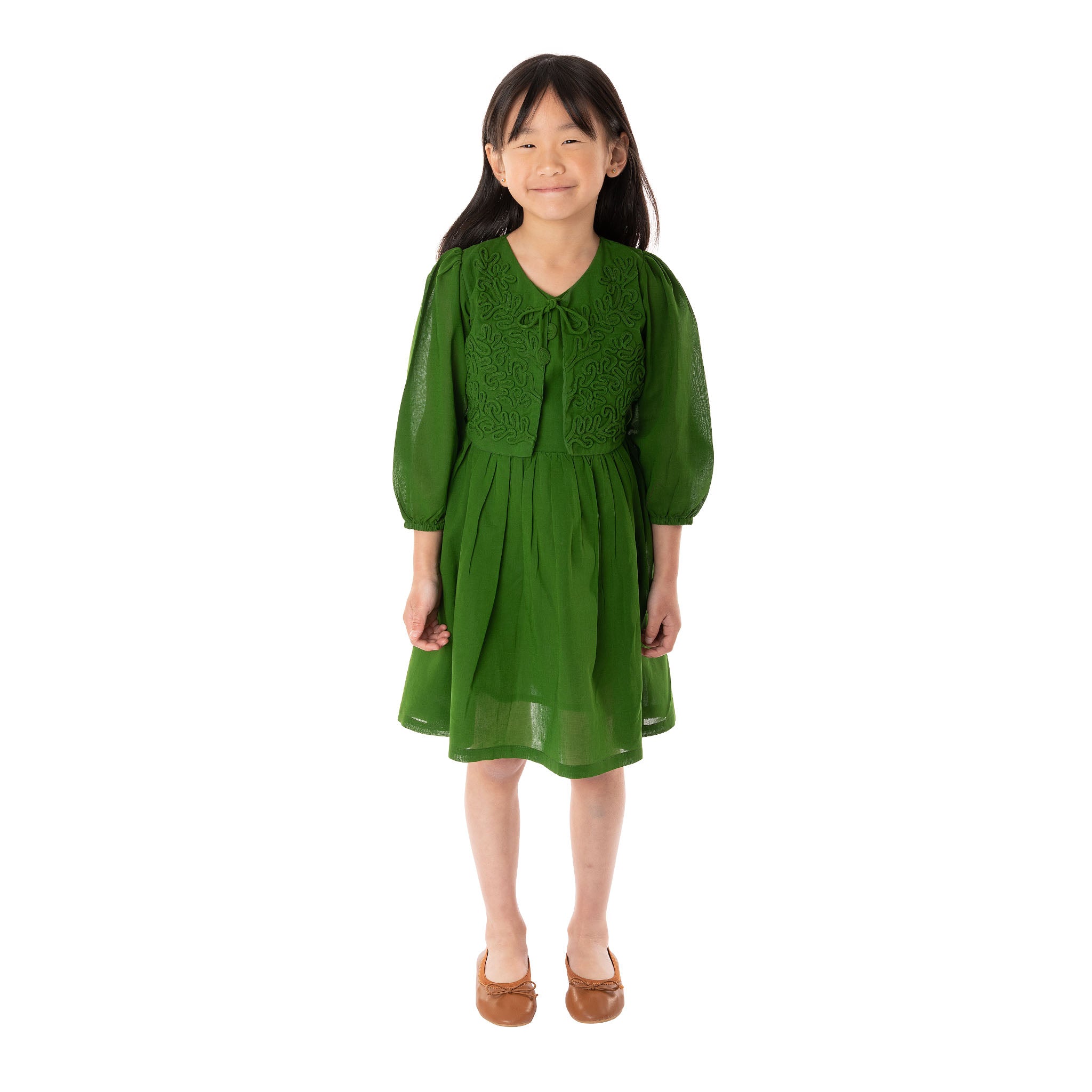 The Aria Green - Embroidered Cotton Dress