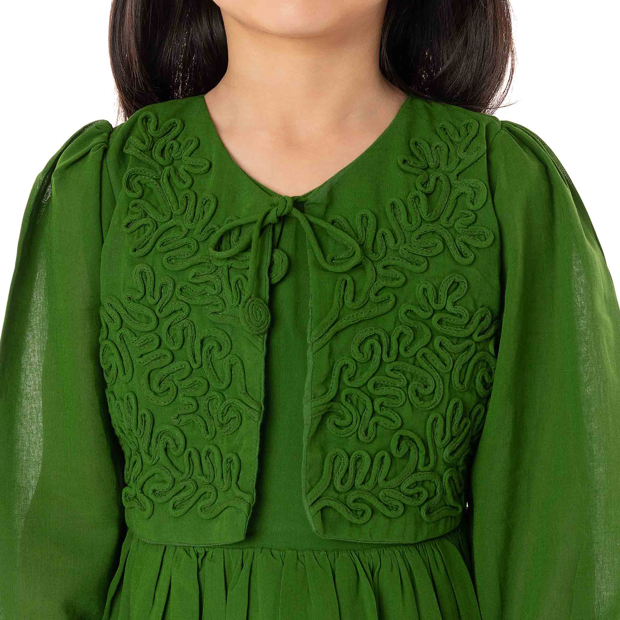 The Aria Green - Embroidered Cotton Dress
