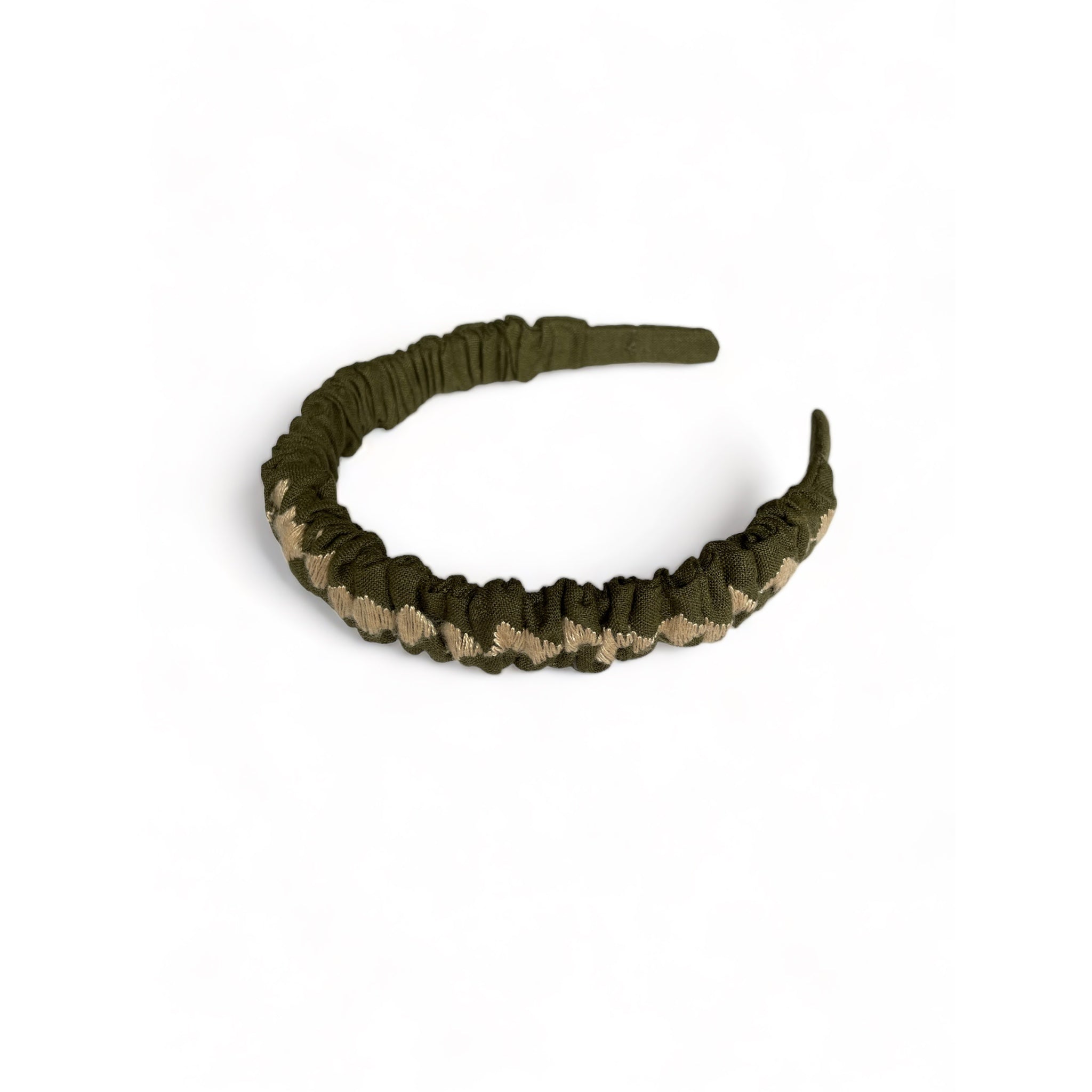 Gathered_embroidered_olive_linen_headband_Ruhmee_2