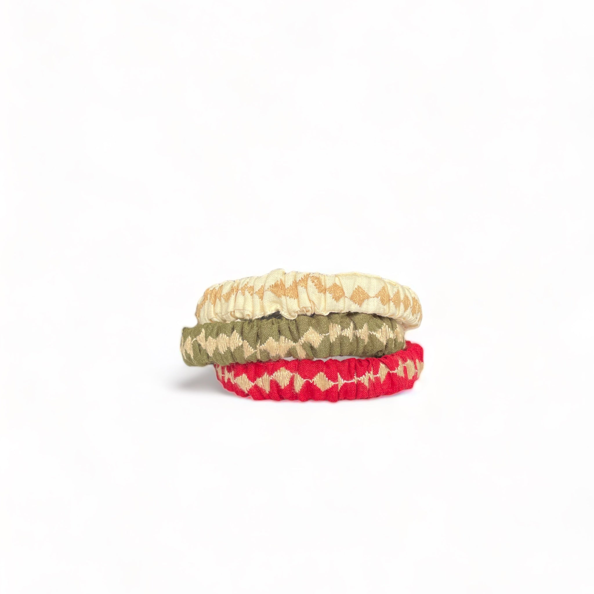 Gathered Embroidery Headband - Red