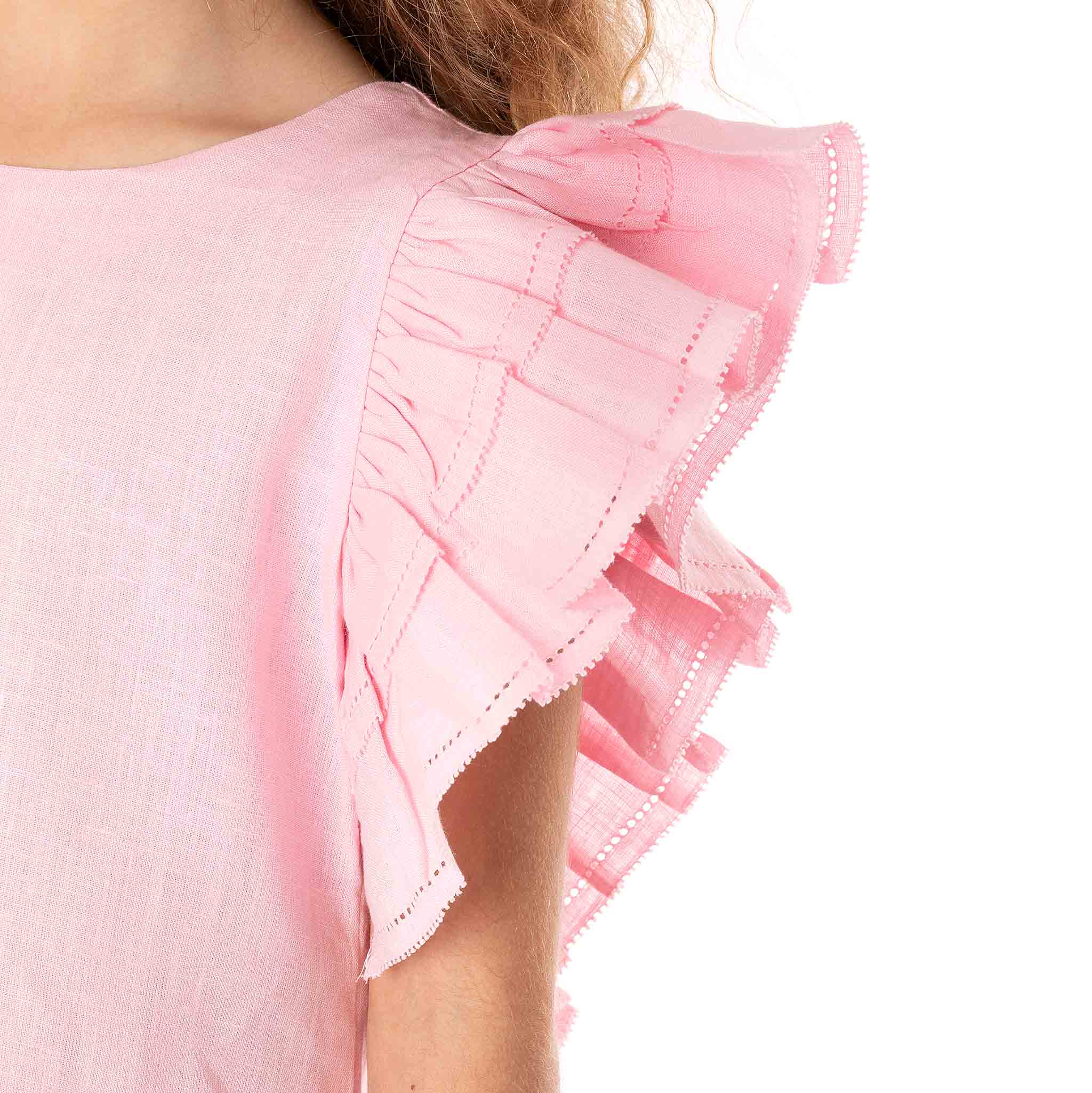 The Ivy Pink - Ruffle Linen Dress