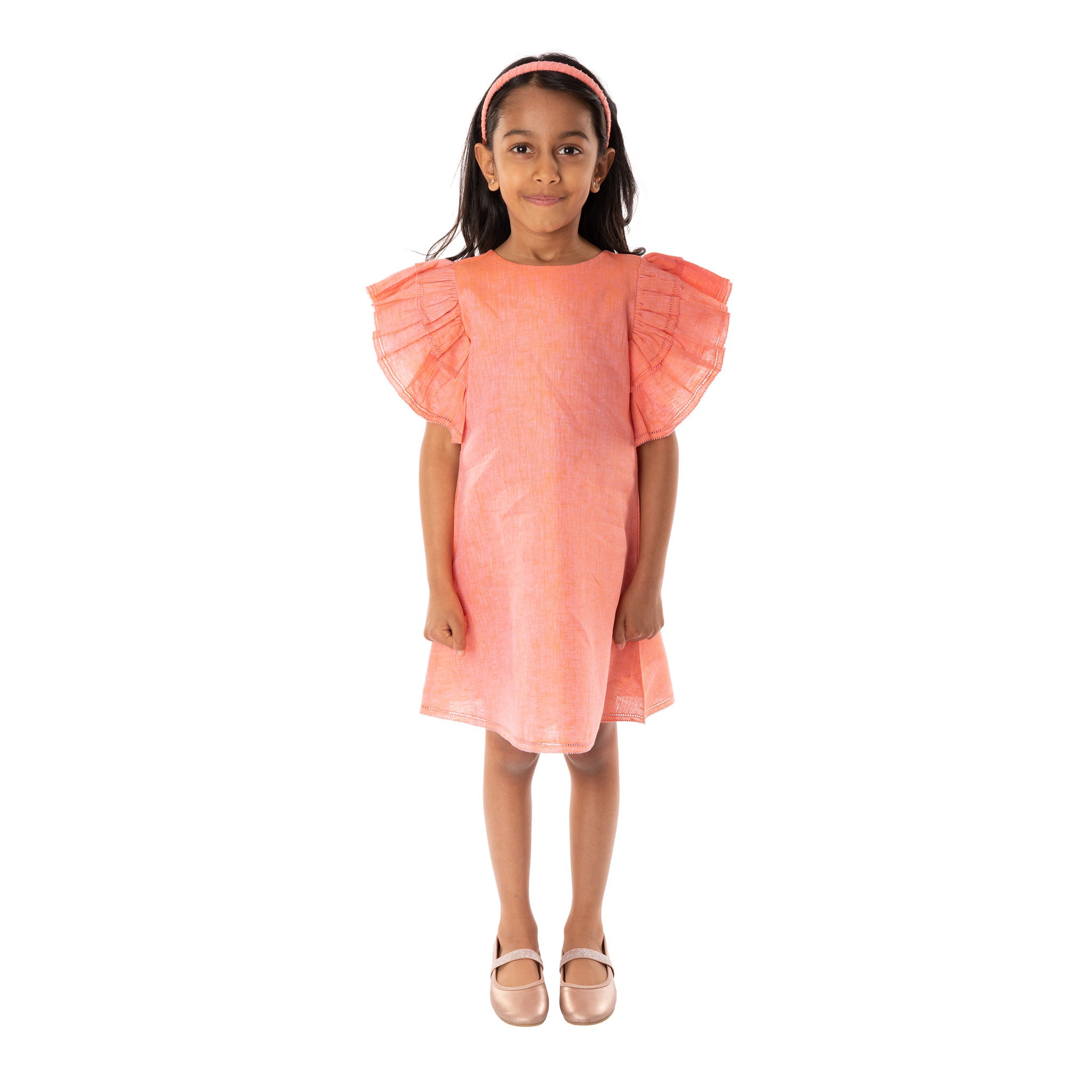 The Ivy Peach - Ruffle Linen Dress
