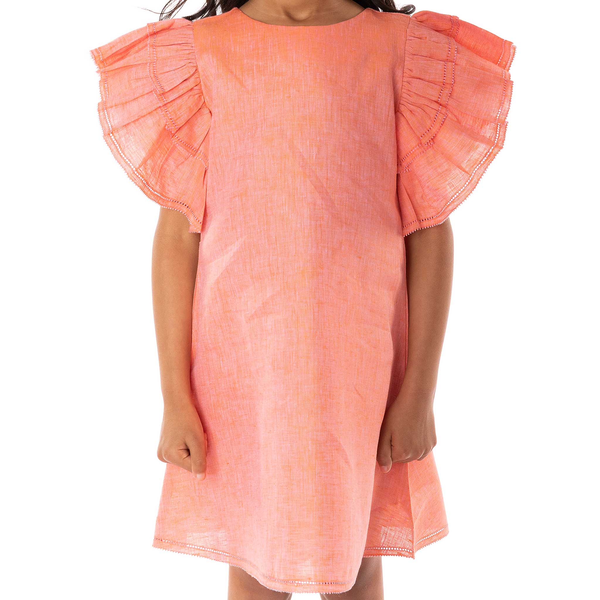 The Ivy Peach - Ruffle Linen Dress