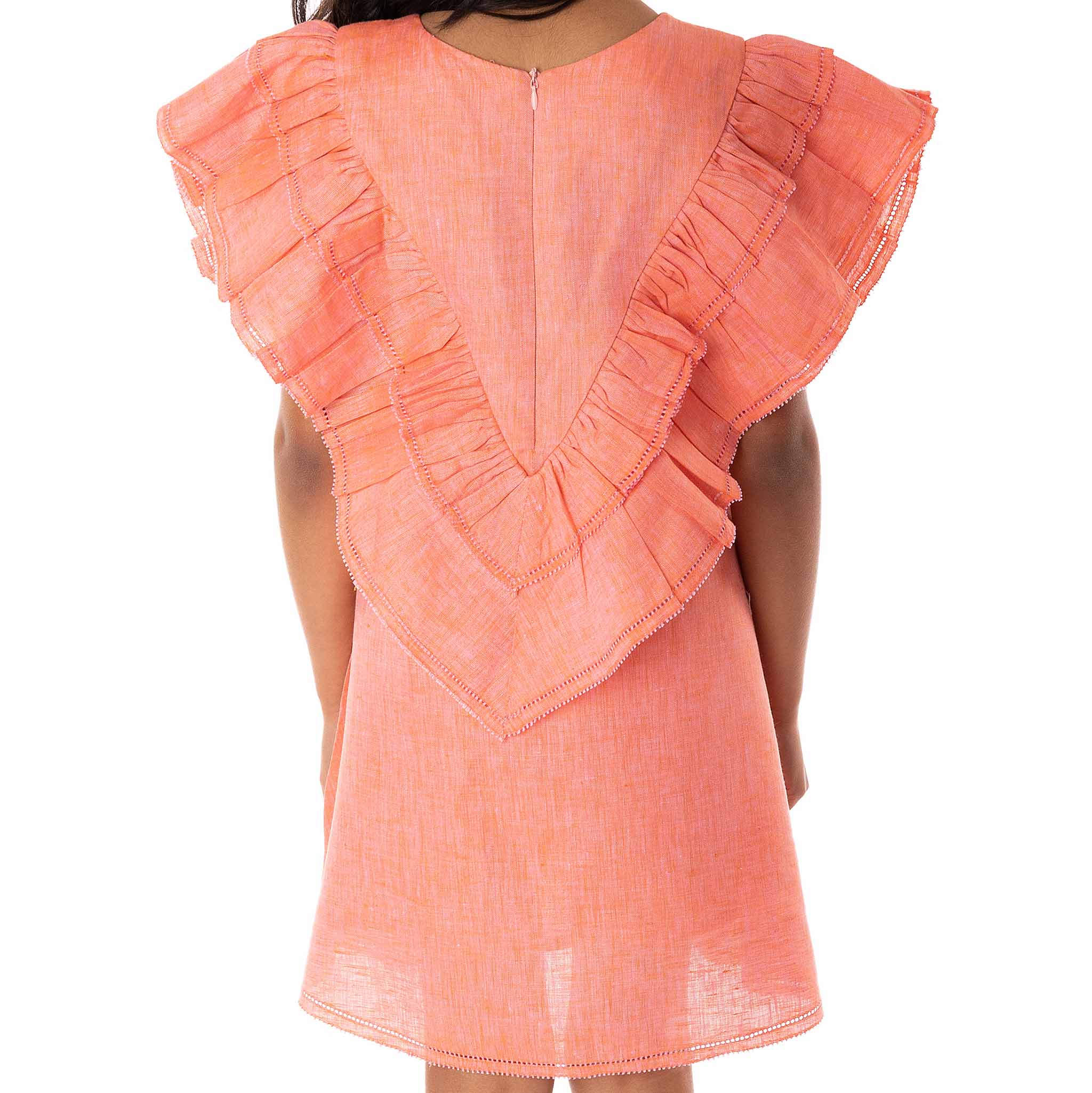 The Ivy Peach - Ruffle Linen Dress