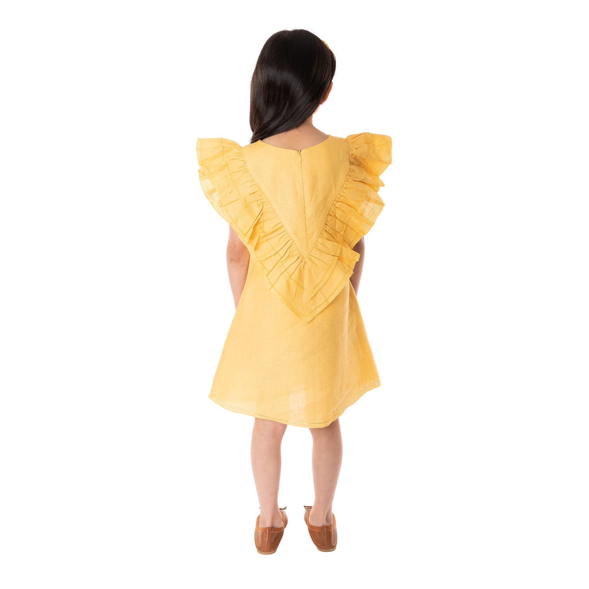 The Ivy Yellow - Ruffle Linen Dress