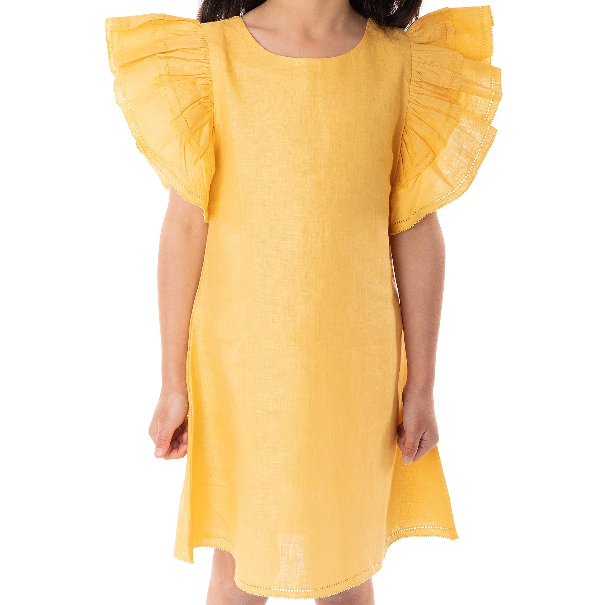 The Ivy Yellow - Ruffle Linen Dress