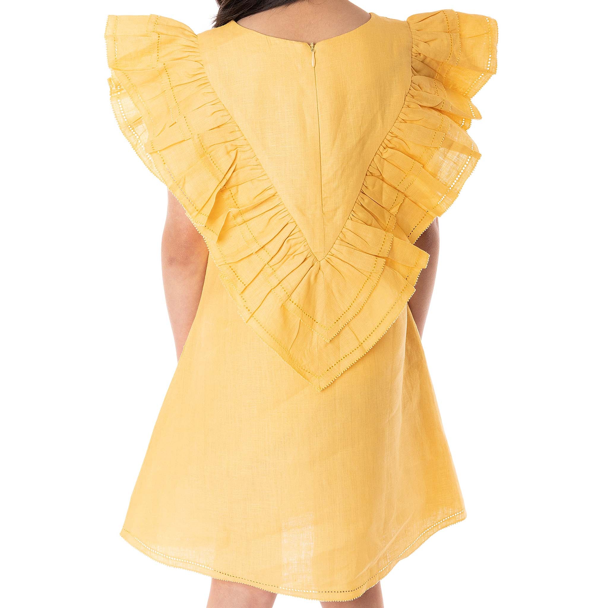 The Ivy Yellow - Ruffle Linen Dress