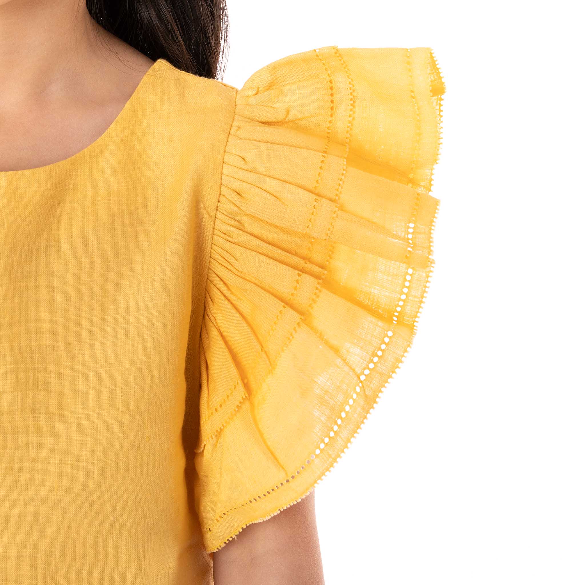 The Ivy Yellow - Ruffle Linen Dress