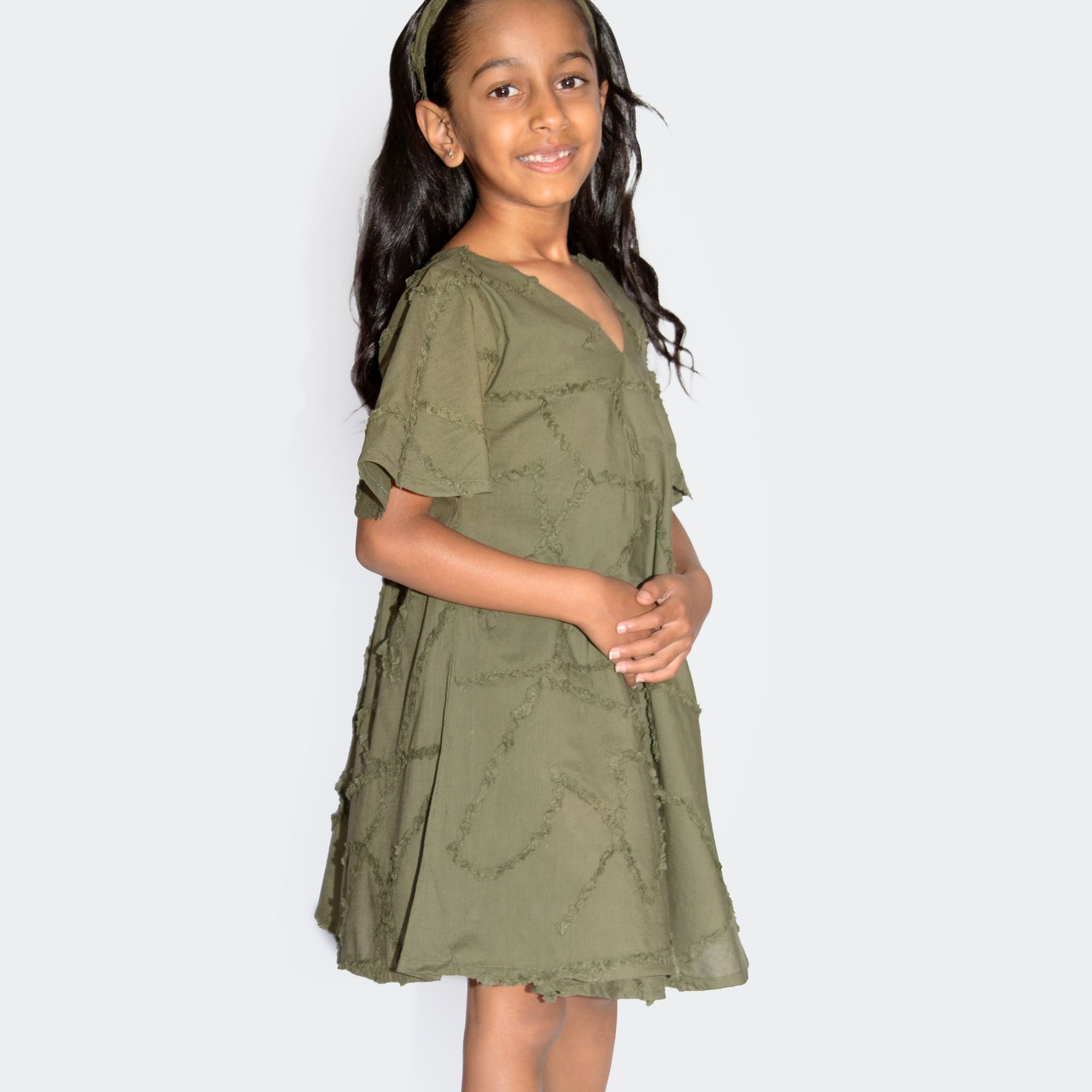 The Nyla Khaki - Textured Cotton Dress