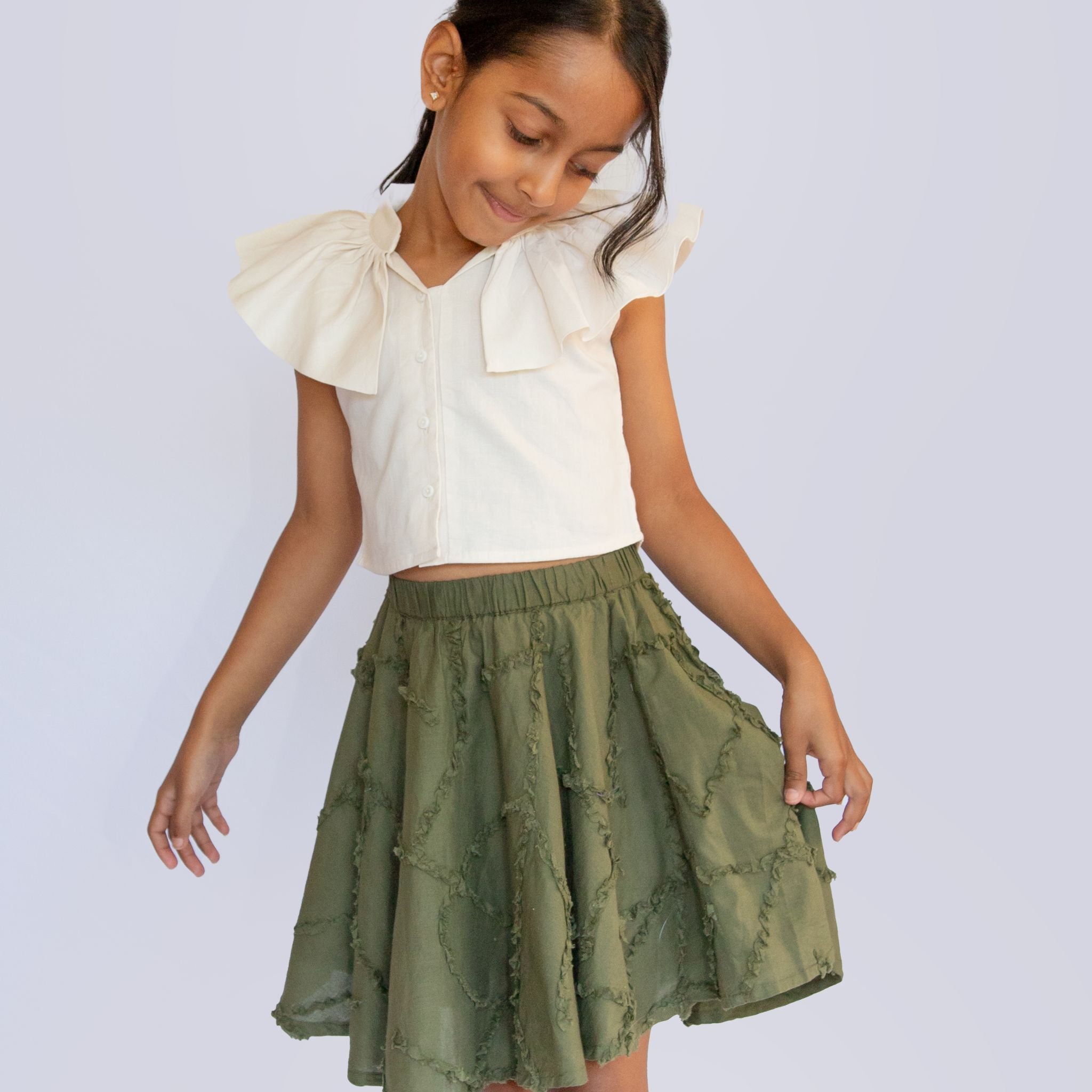 The Nyla Khaki Skirt - Textured Cotton