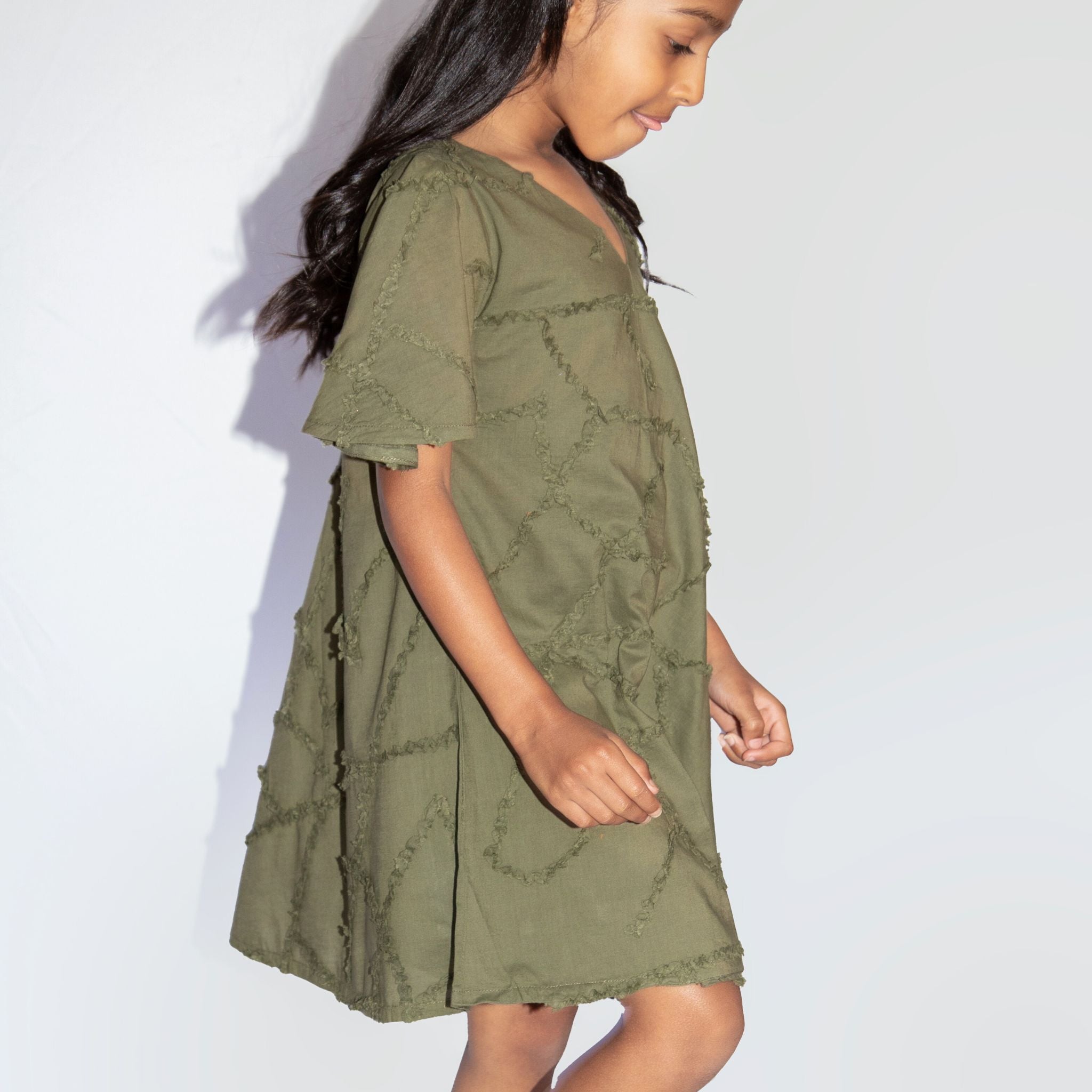 The Nyla Khaki - Textured Cotton Dress