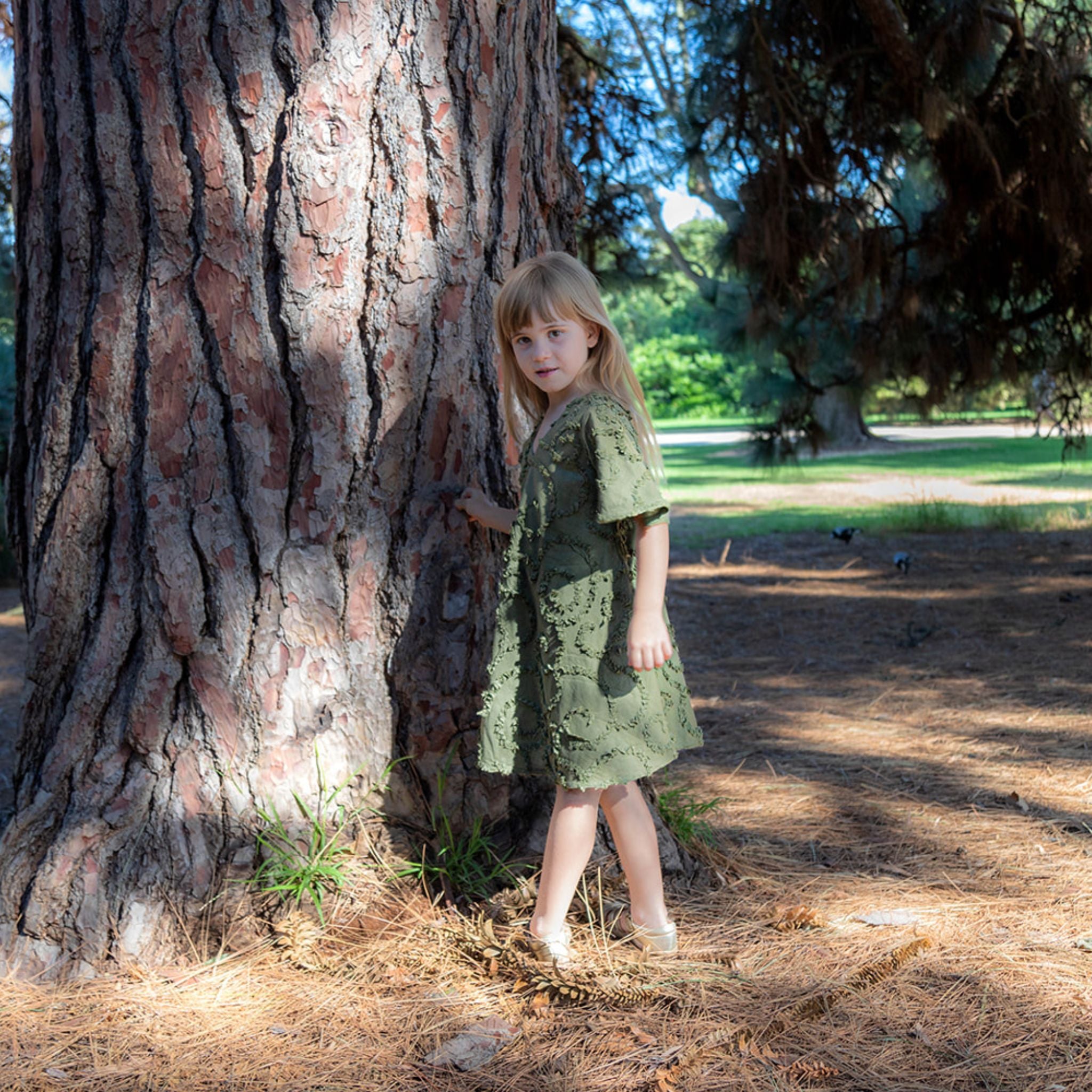 The Nyla Khaki - Textured Cotton Dress