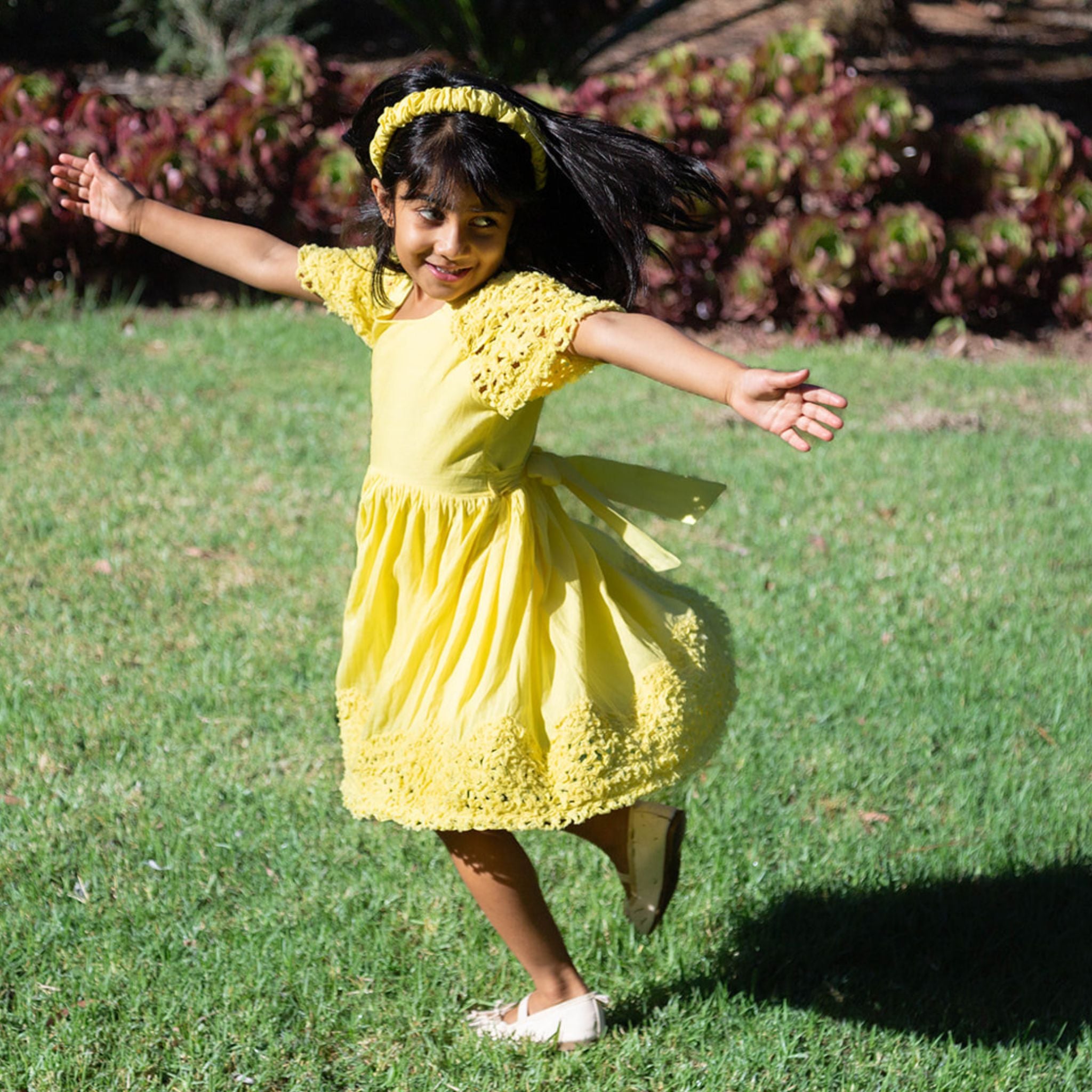 The Willow Lemon - Handcrafted Ribbon Embroidered Dress