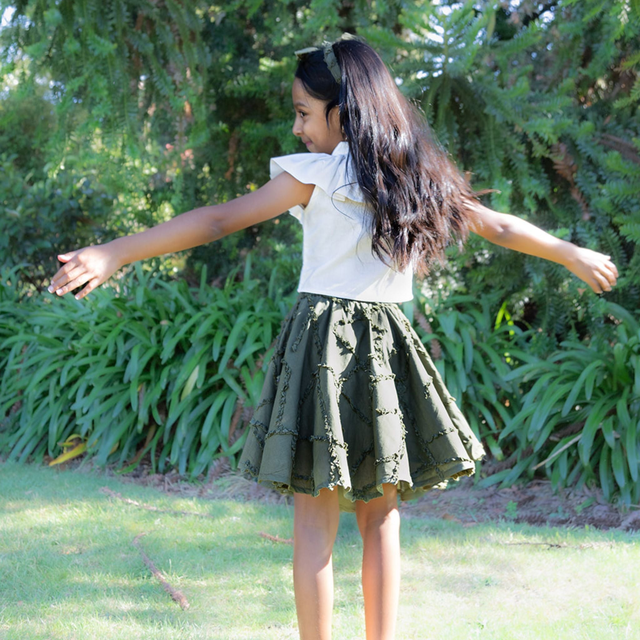 The Nyla Khaki Skirt - Textured Cotton