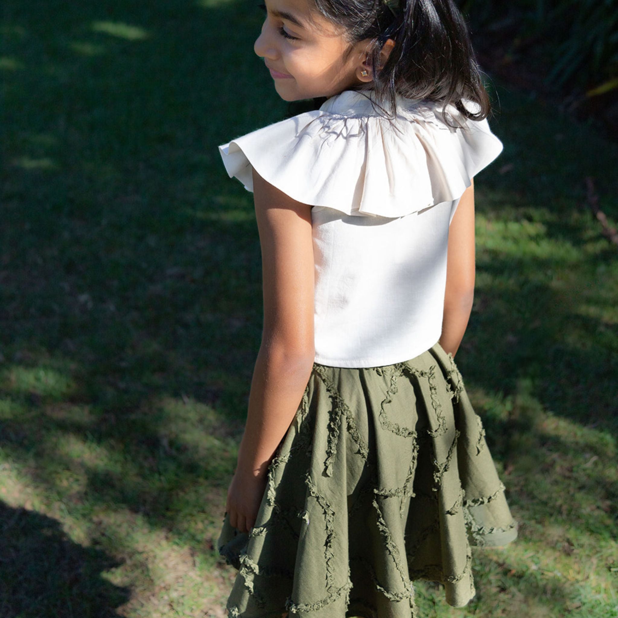 The Nyla Khaki Skirt - Textured Cotton