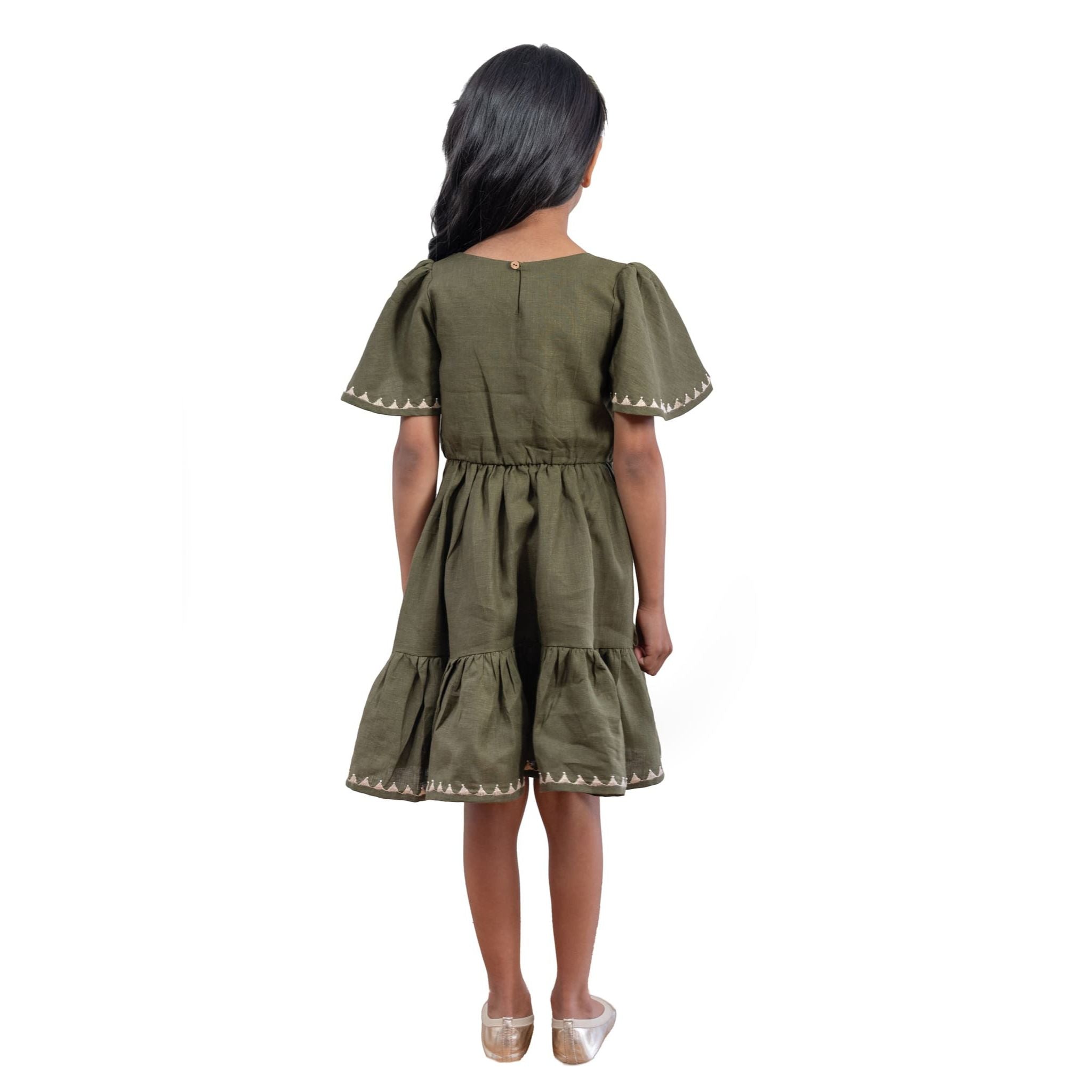 The Kaiya Olive - Tiered Linen Dress