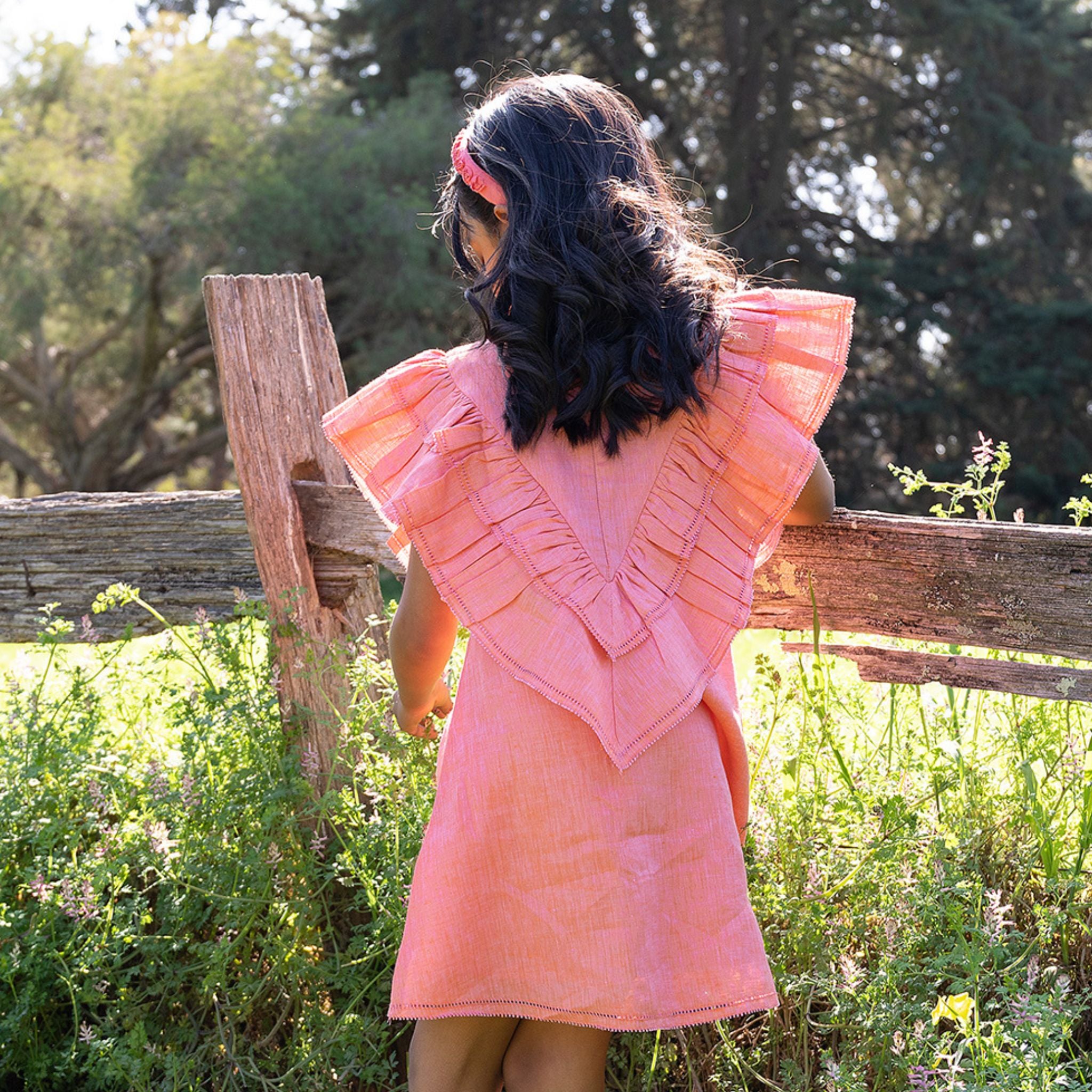 The Ivy Peach - Ruffle Linen Dress