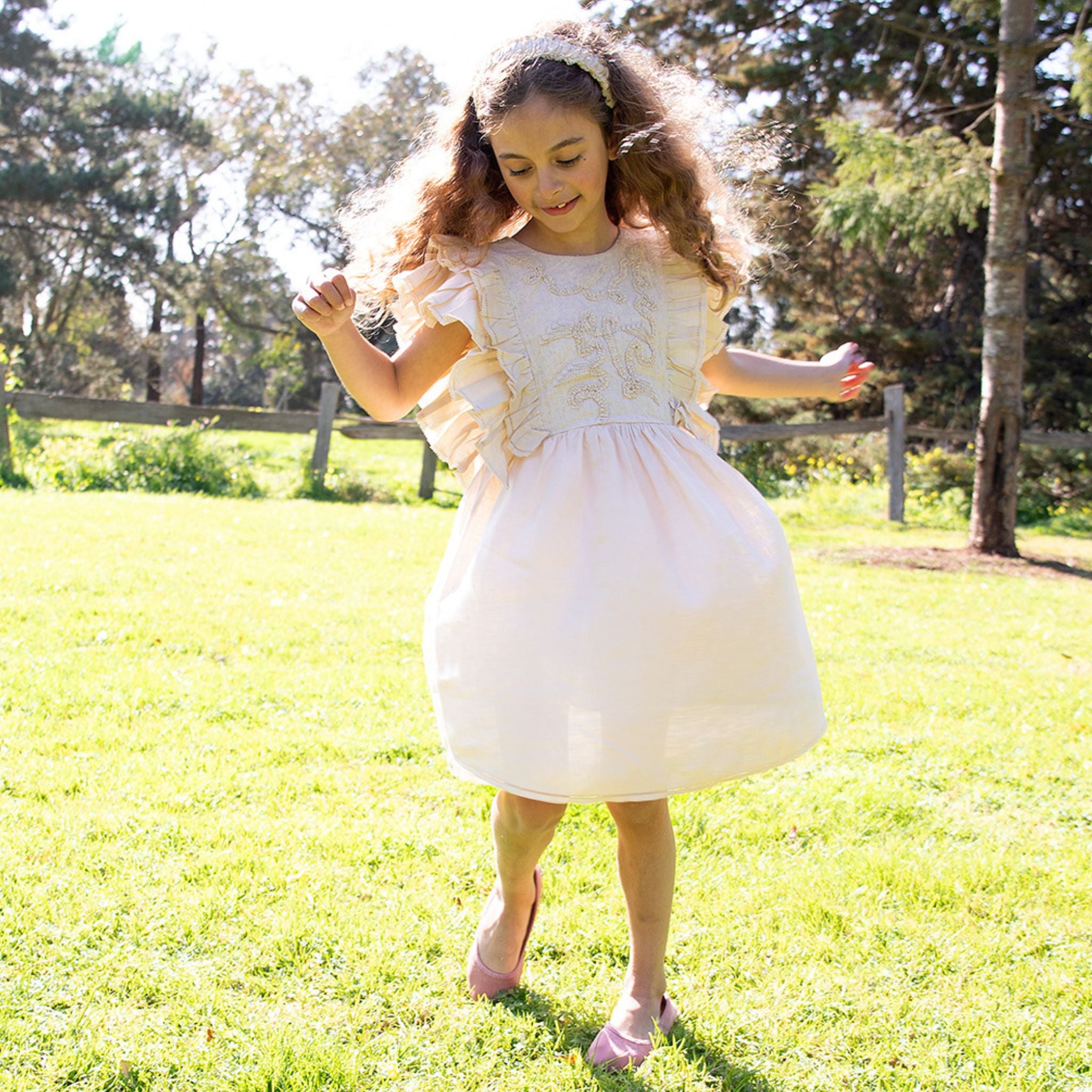 The Luna Creamy White - Embroidered Linen Dress