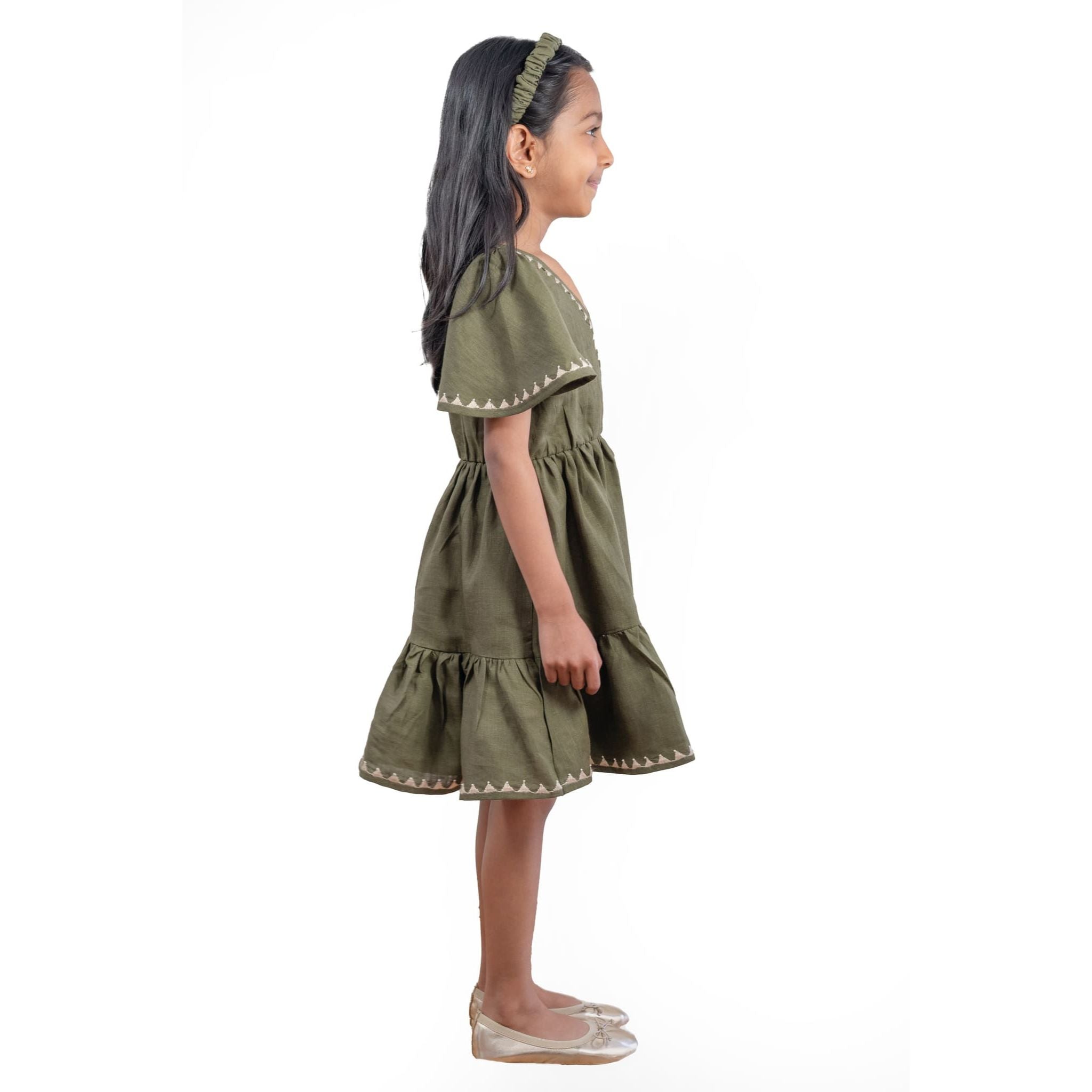 The Kaiya Olive - Tiered Linen Dress