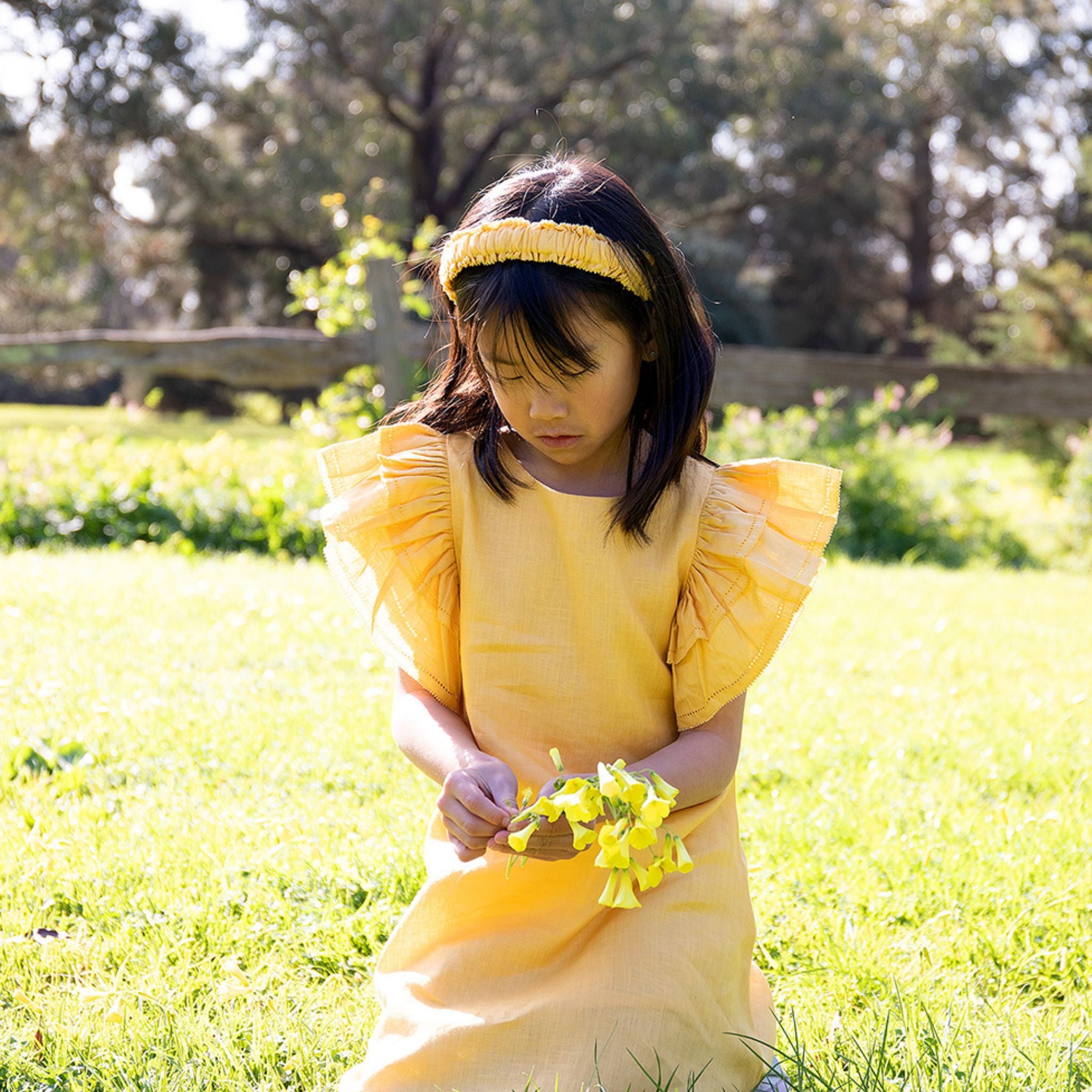 The Ivy Yellow - Ruffle Linen Dress