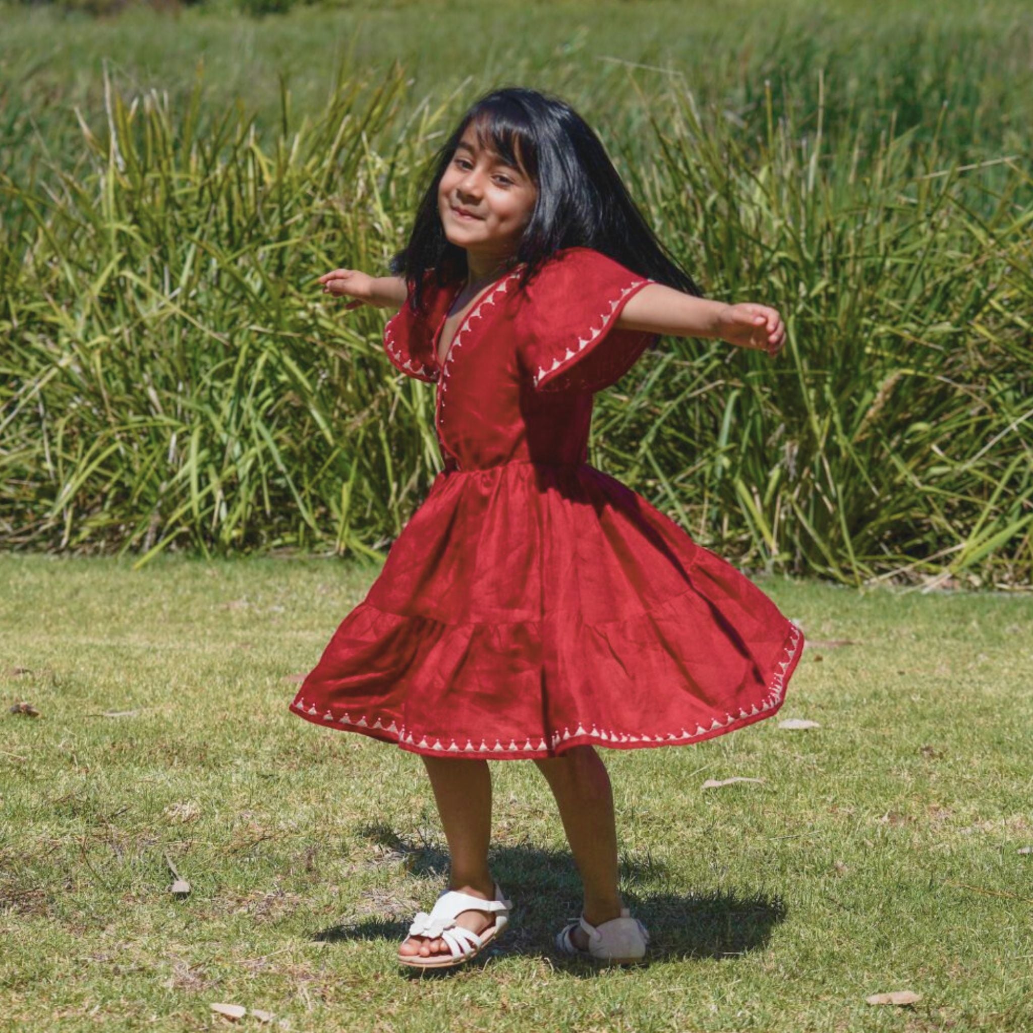 The Kaiya Red - Tiered Linen Dress
