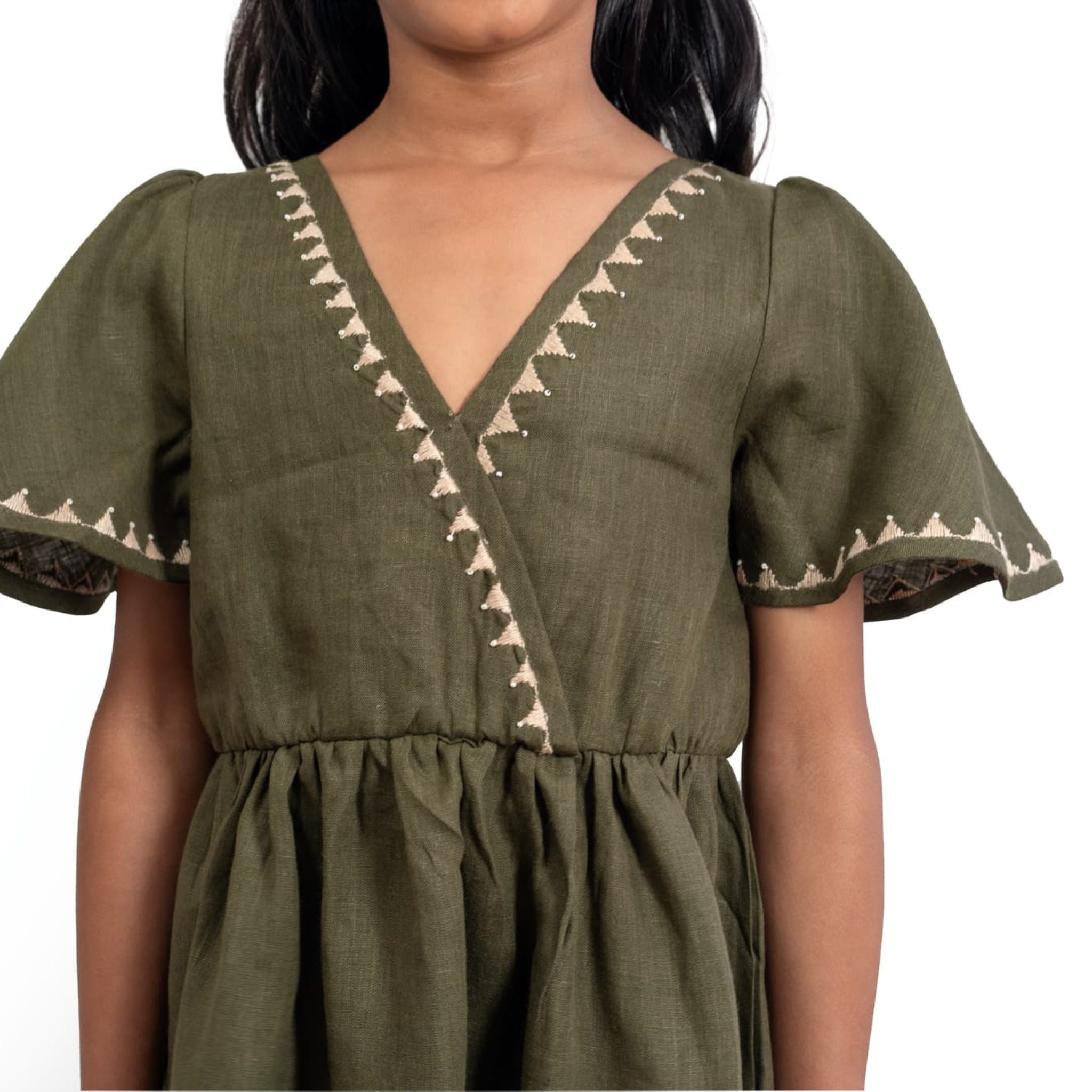 The Kaiya Olive - Tiered Linen Dress
