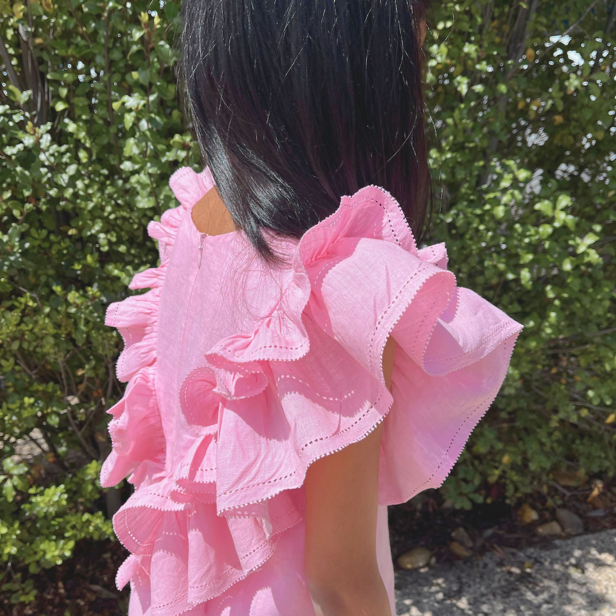 The Ivy Pink - Ruffle Linen Dress