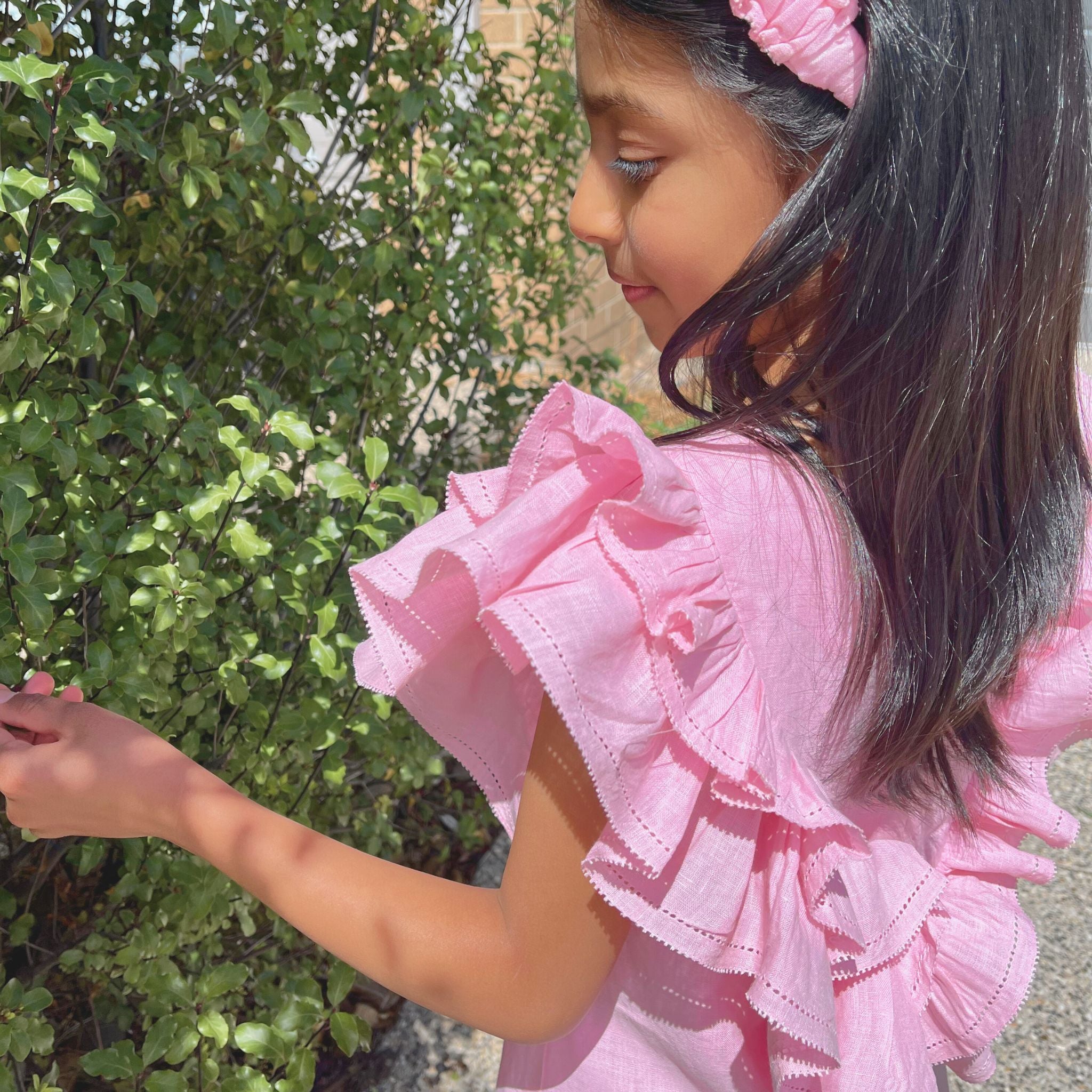 The Ivy Pink - Ruffle Linen Dress
