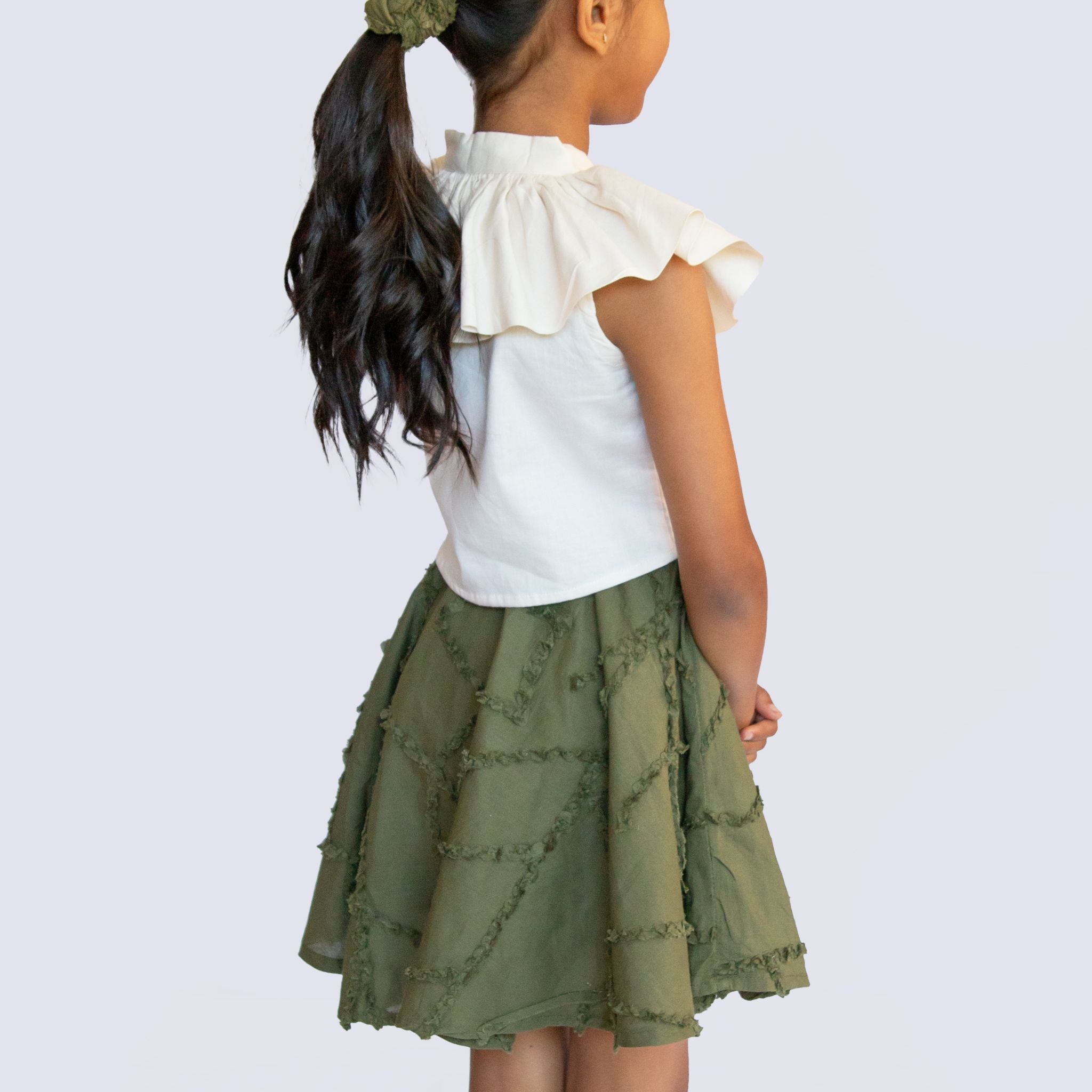 The Nyla Khaki Skirt - Textured Cotton
