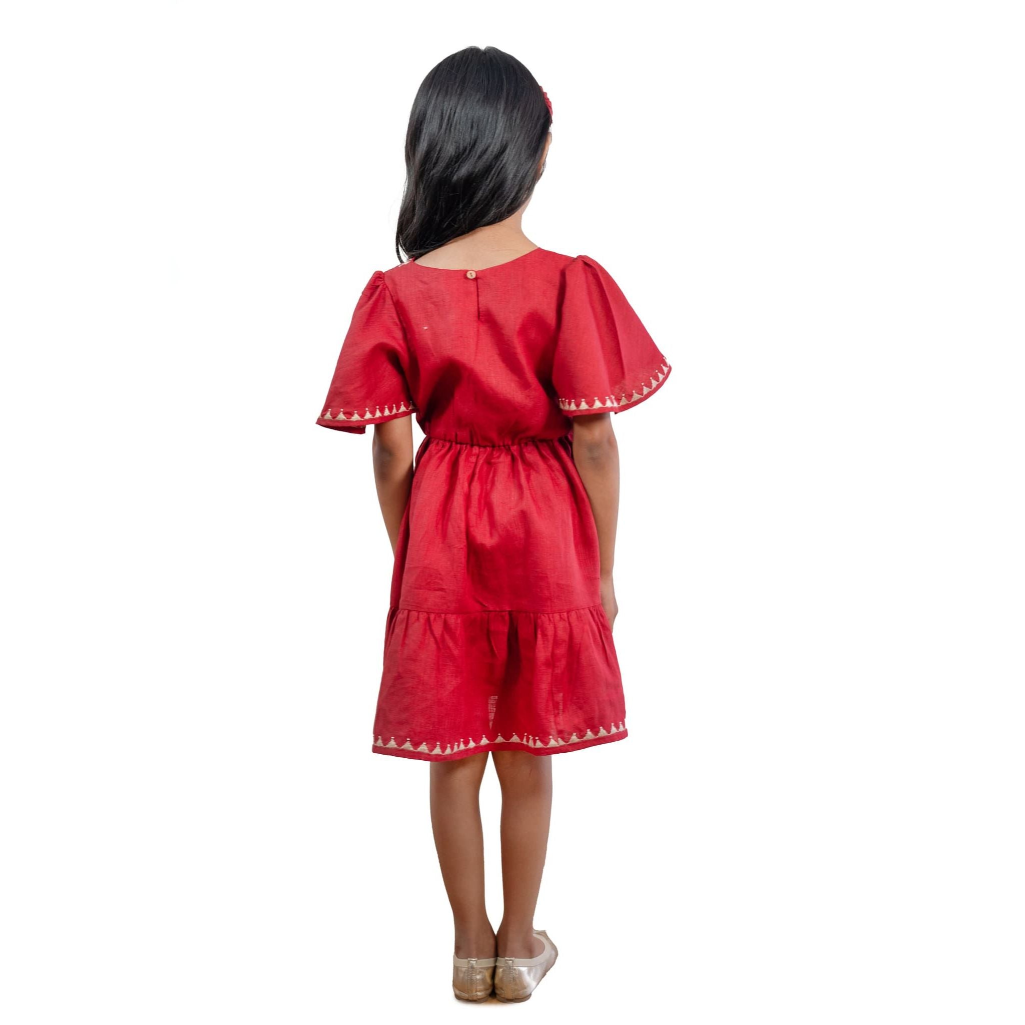 The Kaiya Red - Tiered Linen Dress