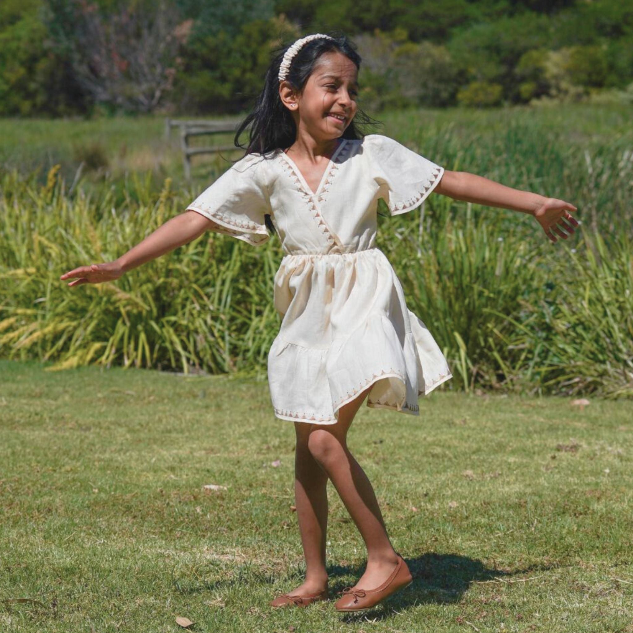 The Kaiya Cream - Tiered Linen Dress