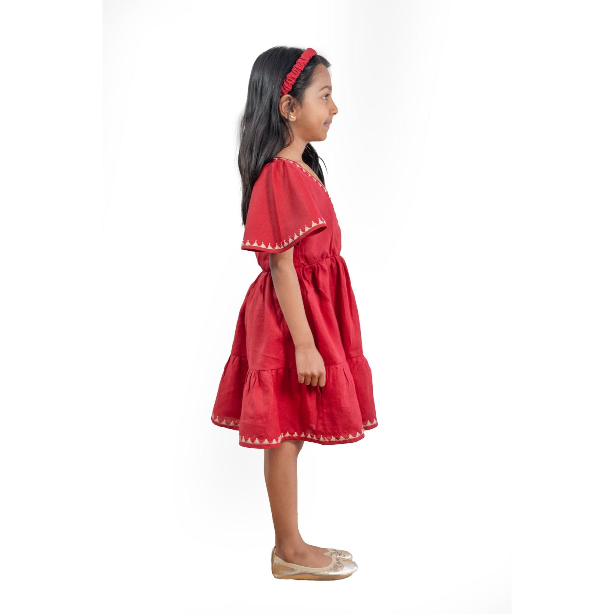 The Kaiya Red - Tiered Linen Dress