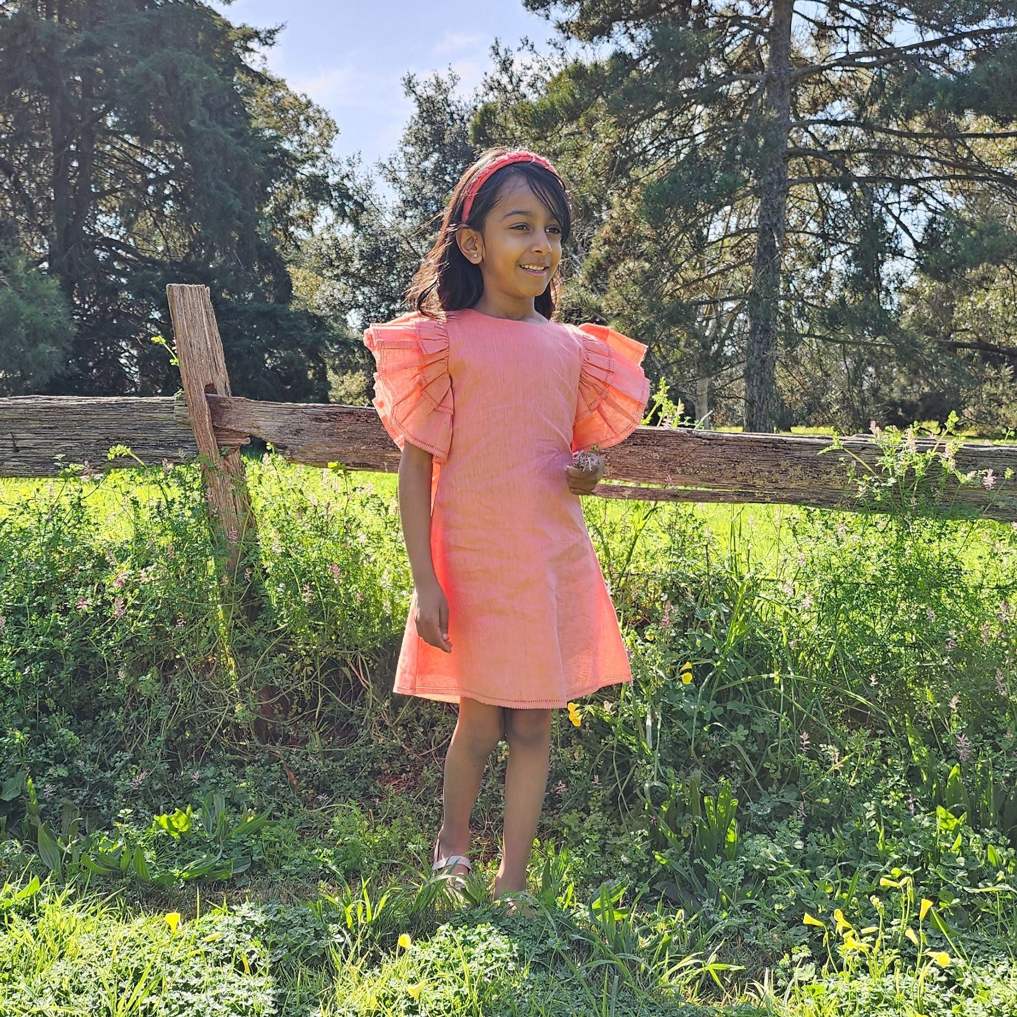 The Ivy Peach - Ruffle Linen Dress