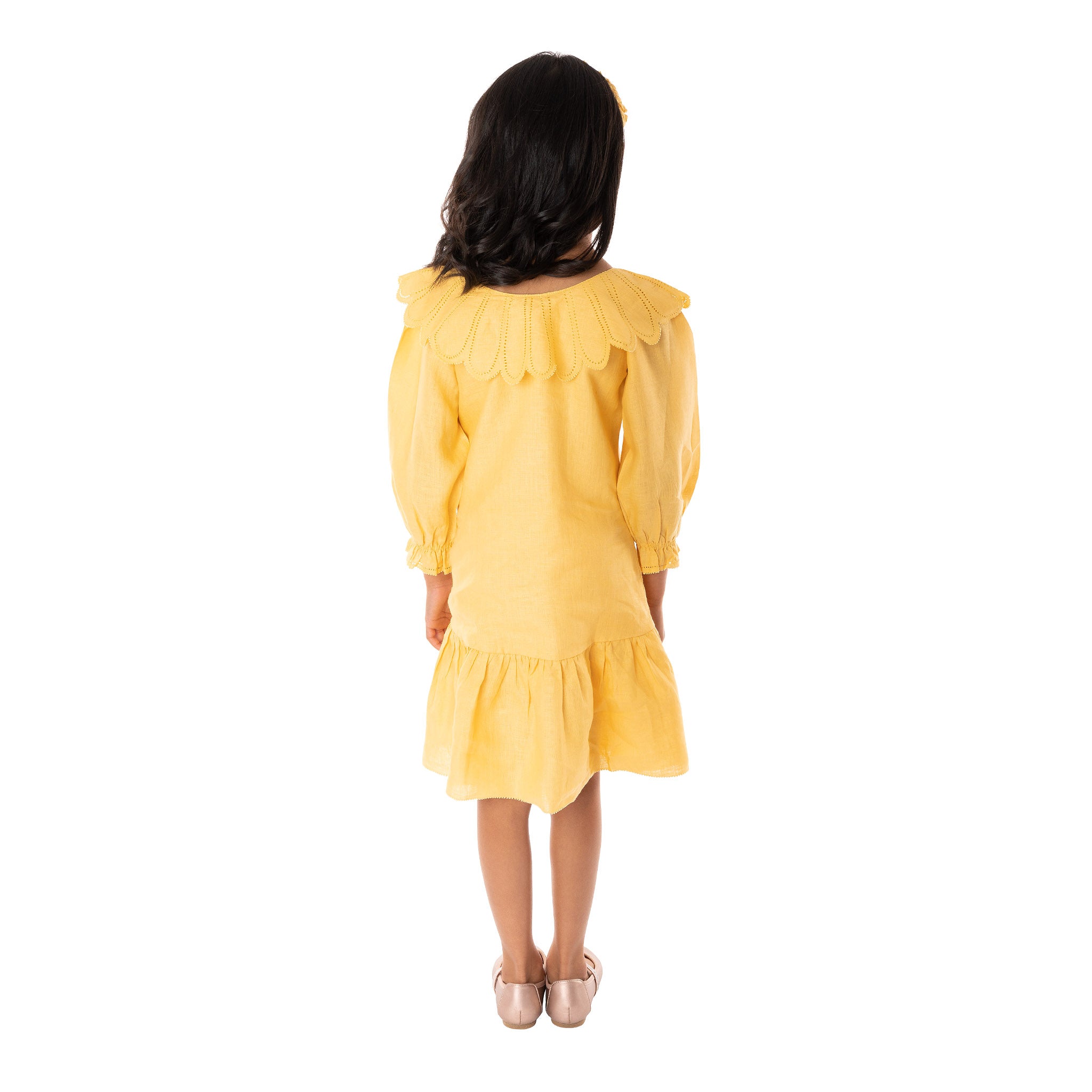The Flora Yellow - Collared Linen Dress