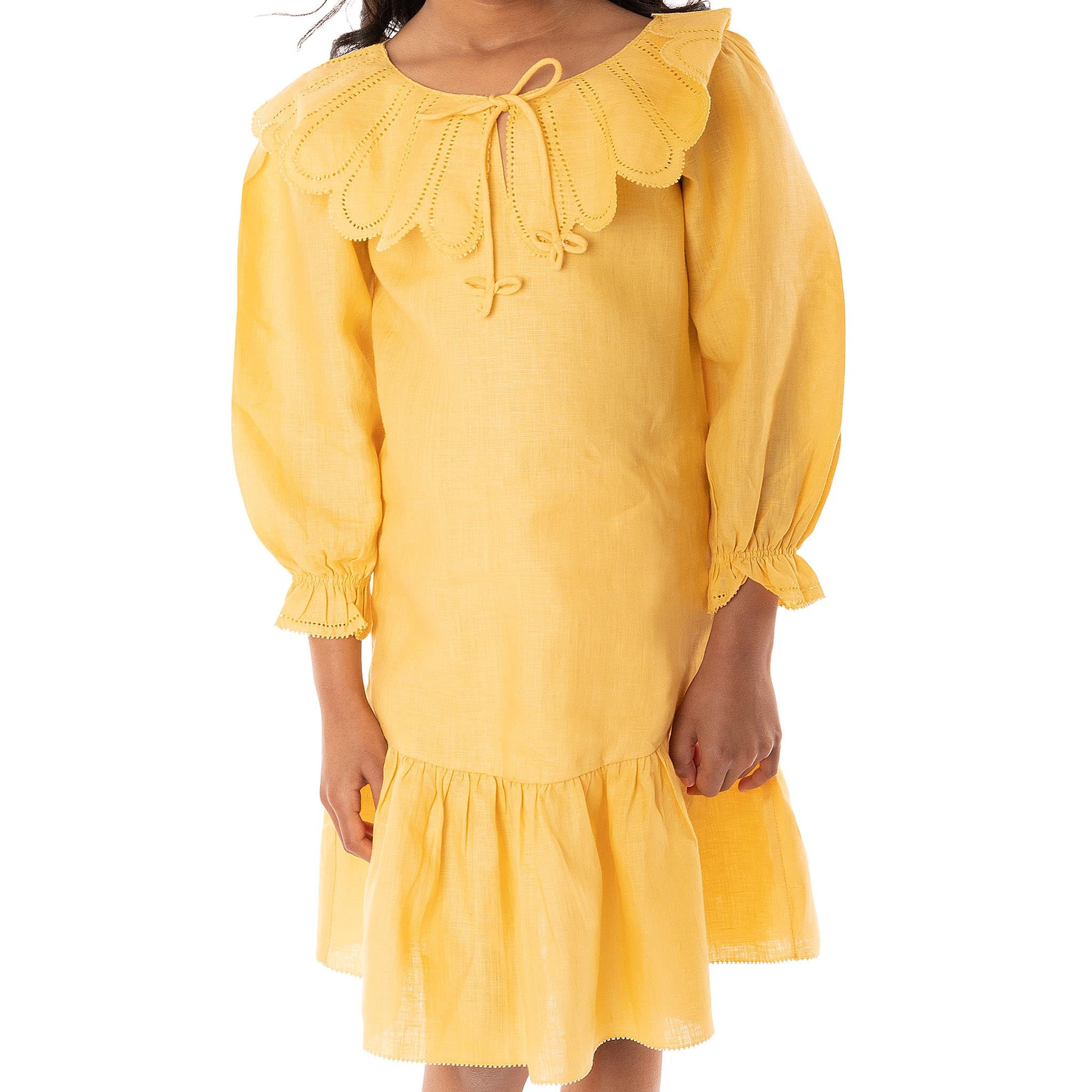 The Flora Yellow - Collared Linen Dress